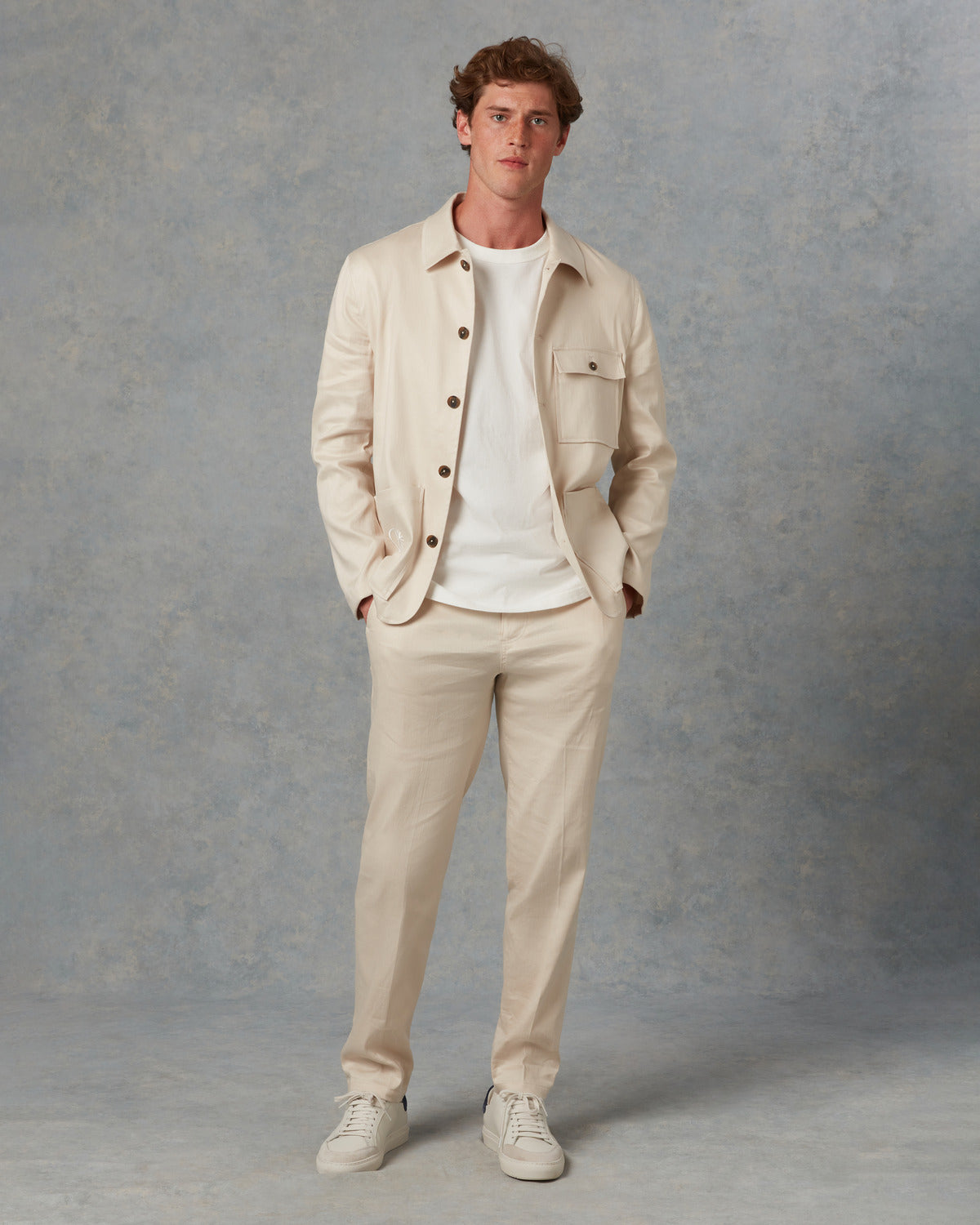 Batch LDN Men's Cream Wool Herringbone Suit