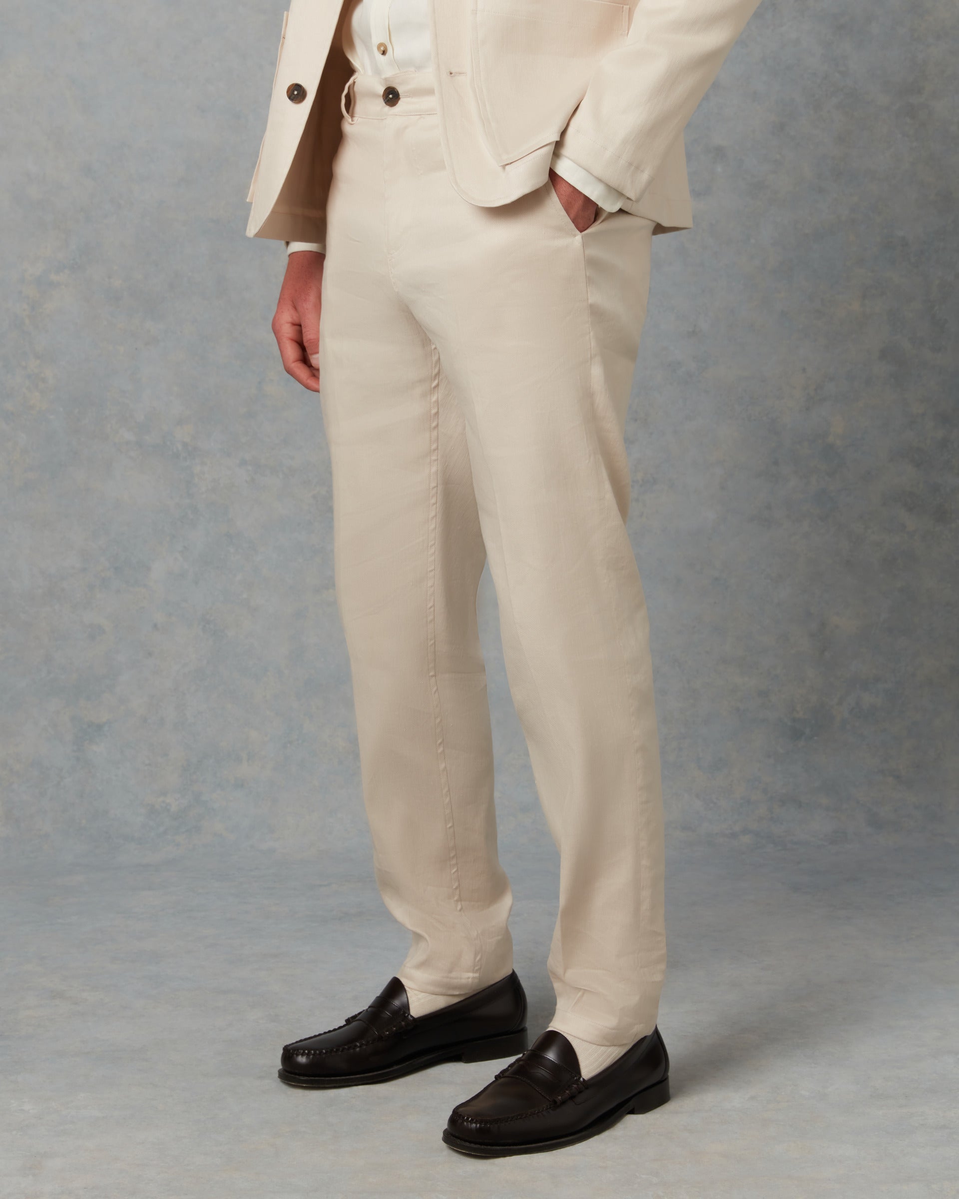 Batch LDN Men's Cream Wool Herringbone Trousers