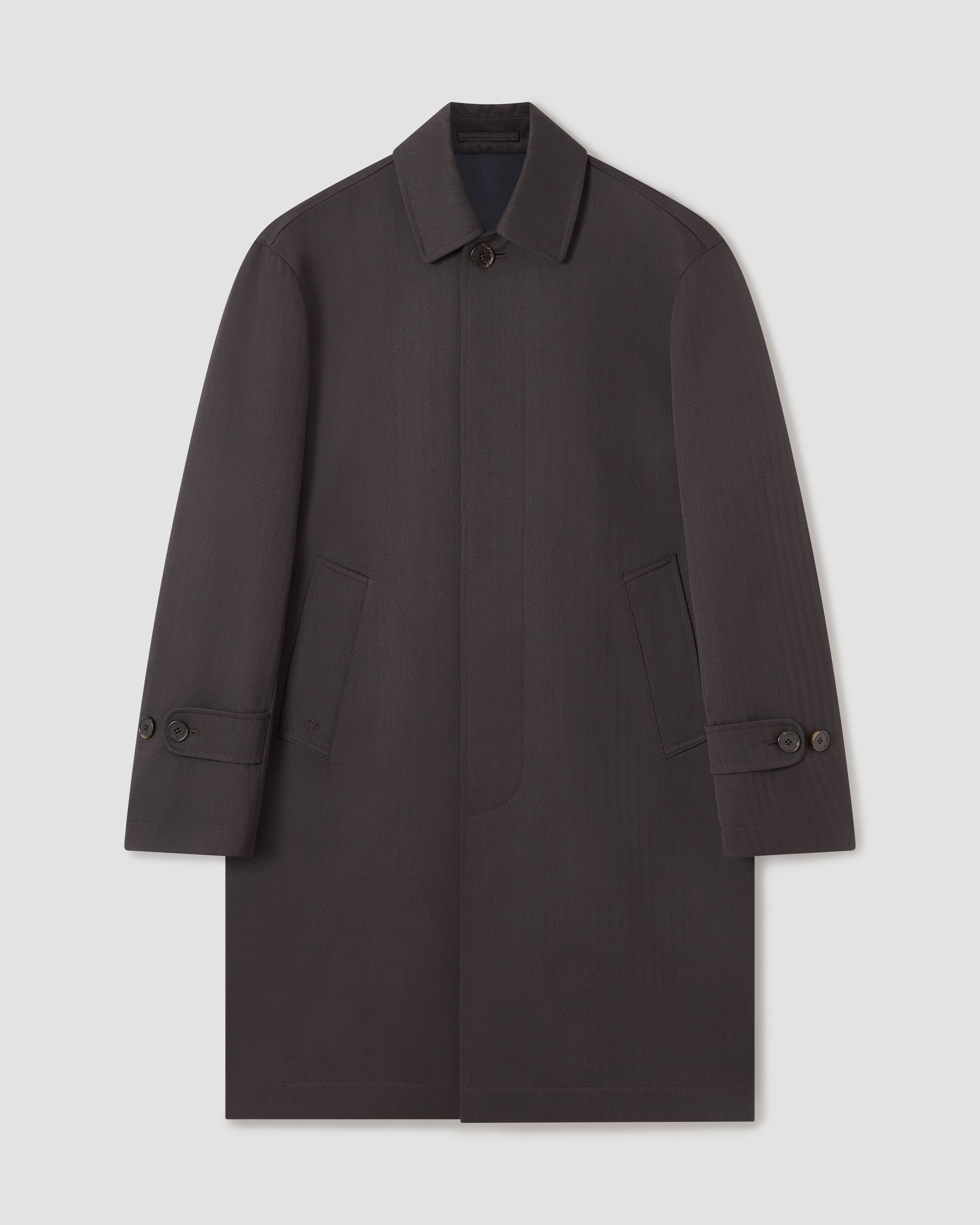 Batch LDN Men's Dark Chocolate Brown Herringbone Overcoat