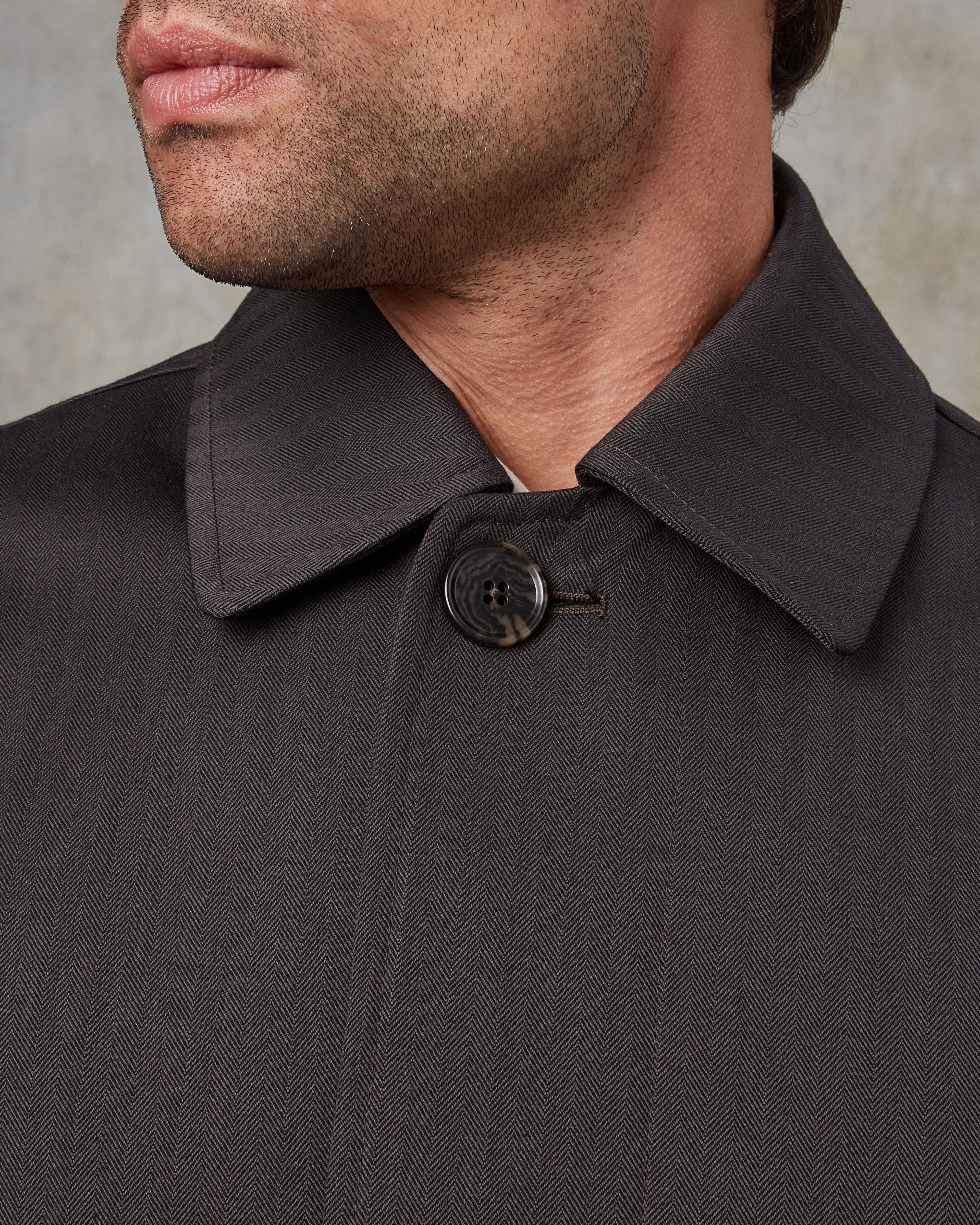 Batch LDN Men's Dark Chocolate Brown Herringbone Overcoat