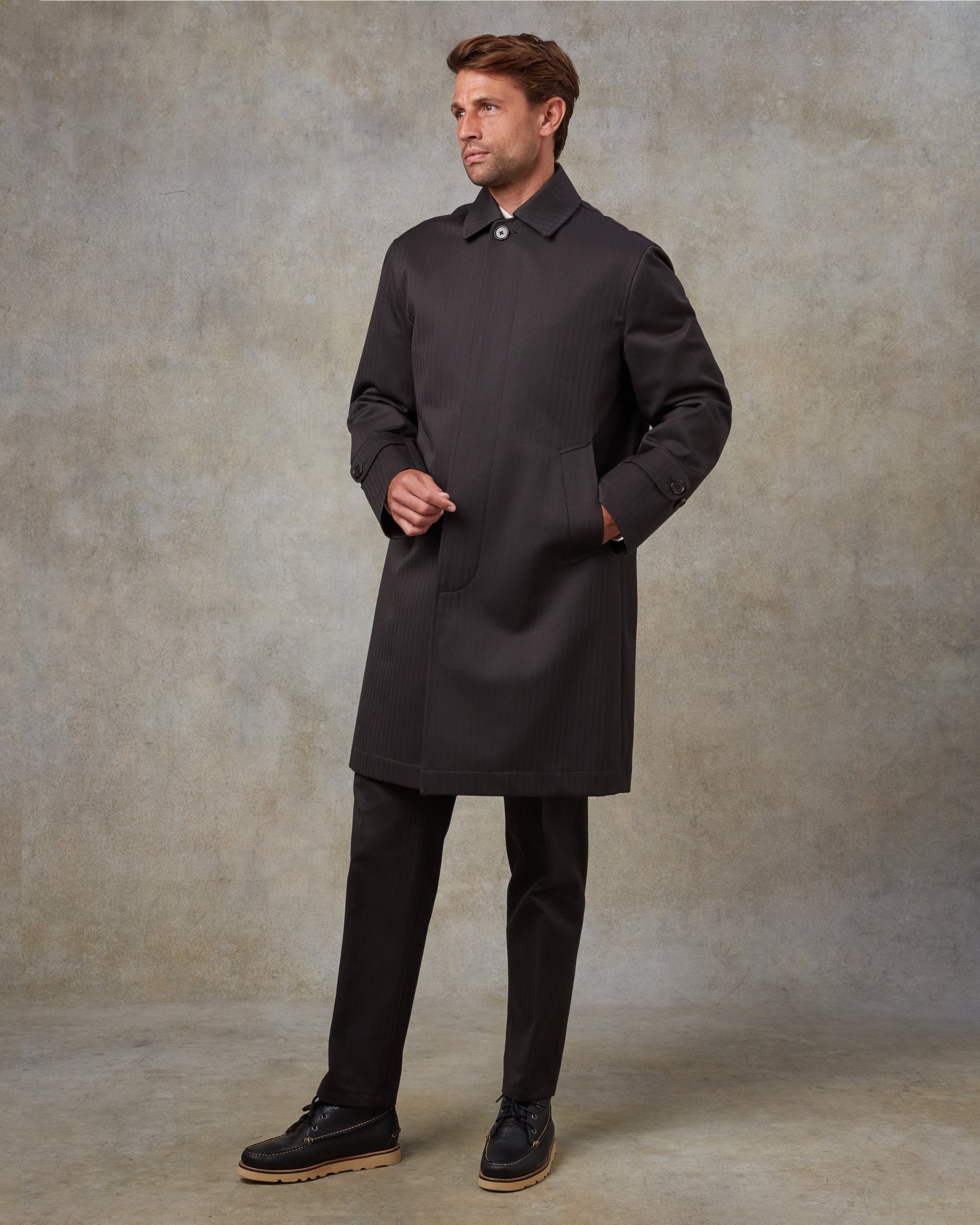 Batch LDN Men's Dark Chocolate Brown Herringbone Overcoat