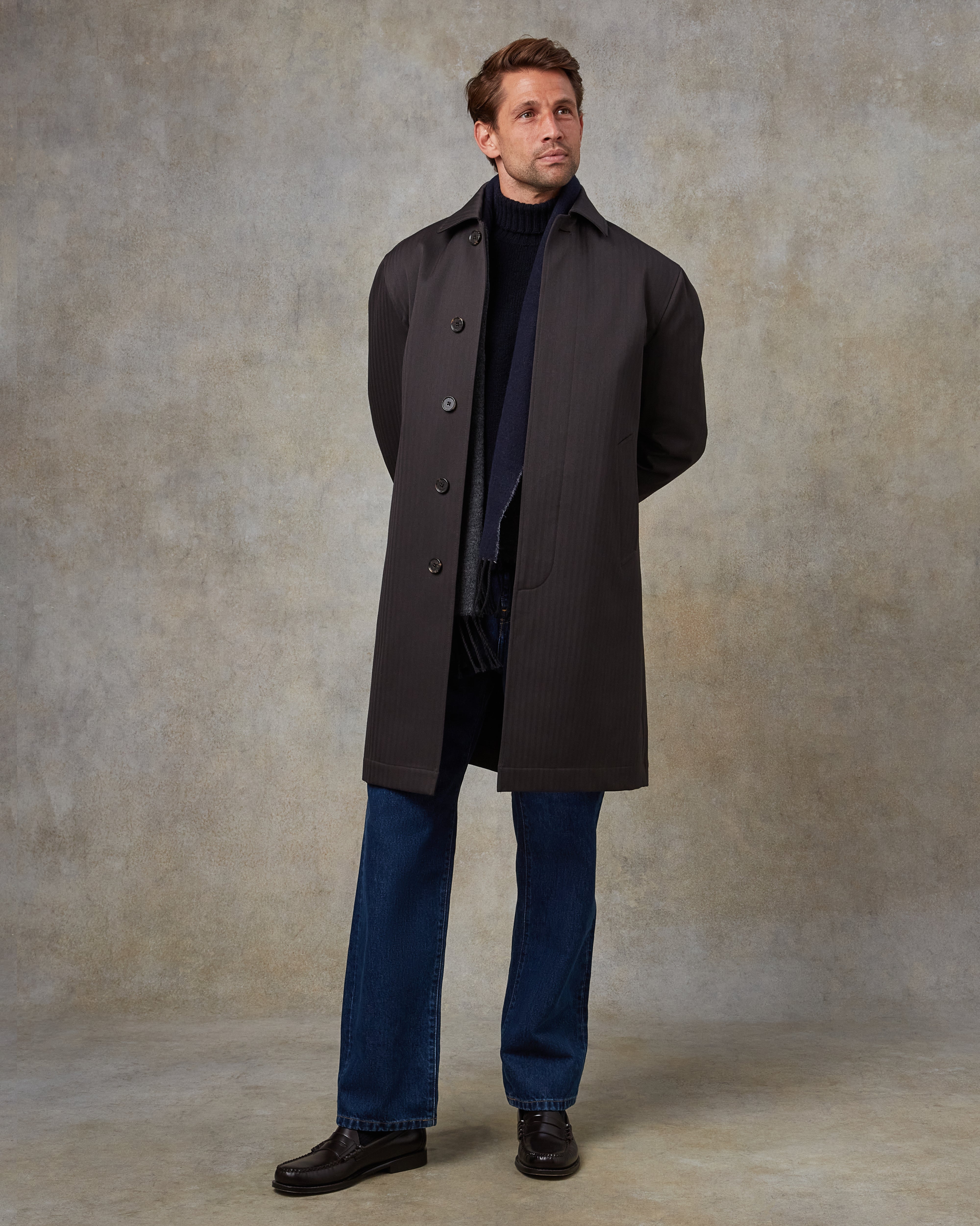 Batch LDN Men's Dark Chocolate Brown Herringbone Overcoat