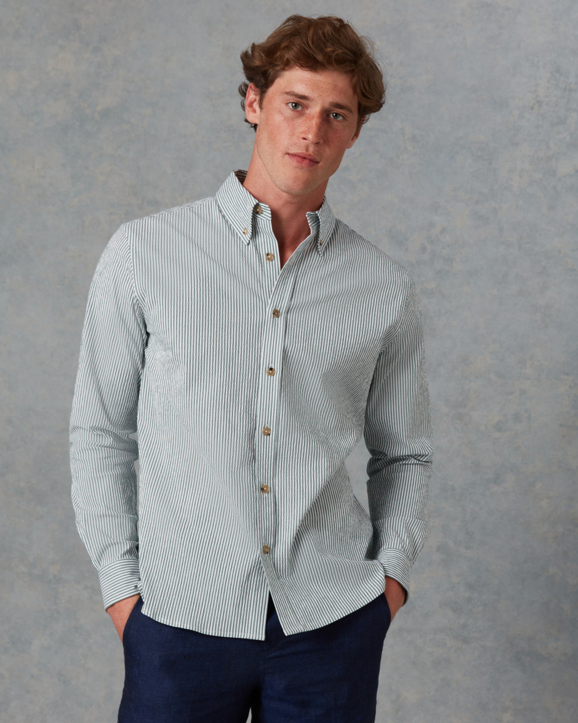 Batch LDN Men's Green Seersucker Shirt