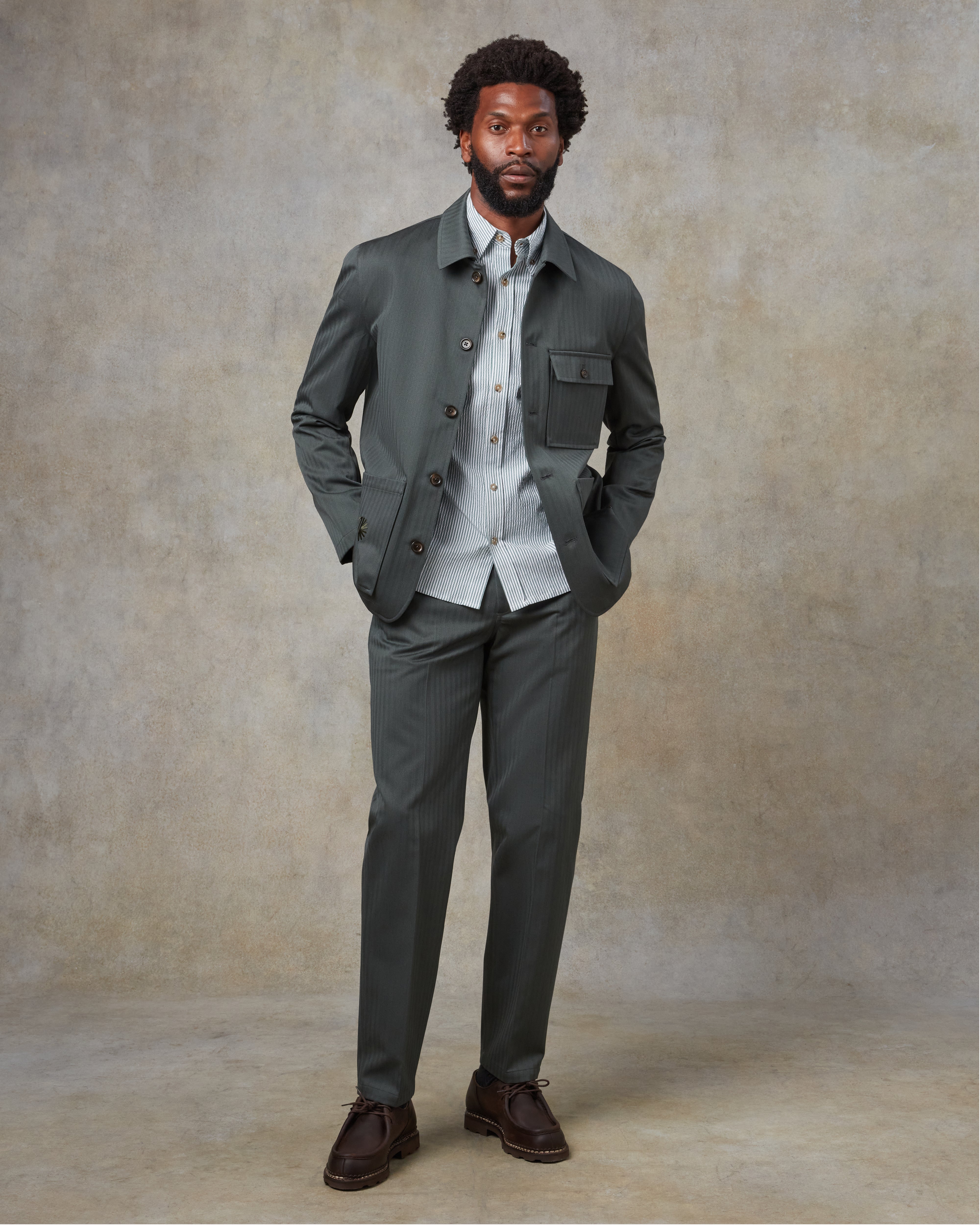 Batch LDN Men's Green Wool Herringbone Suit