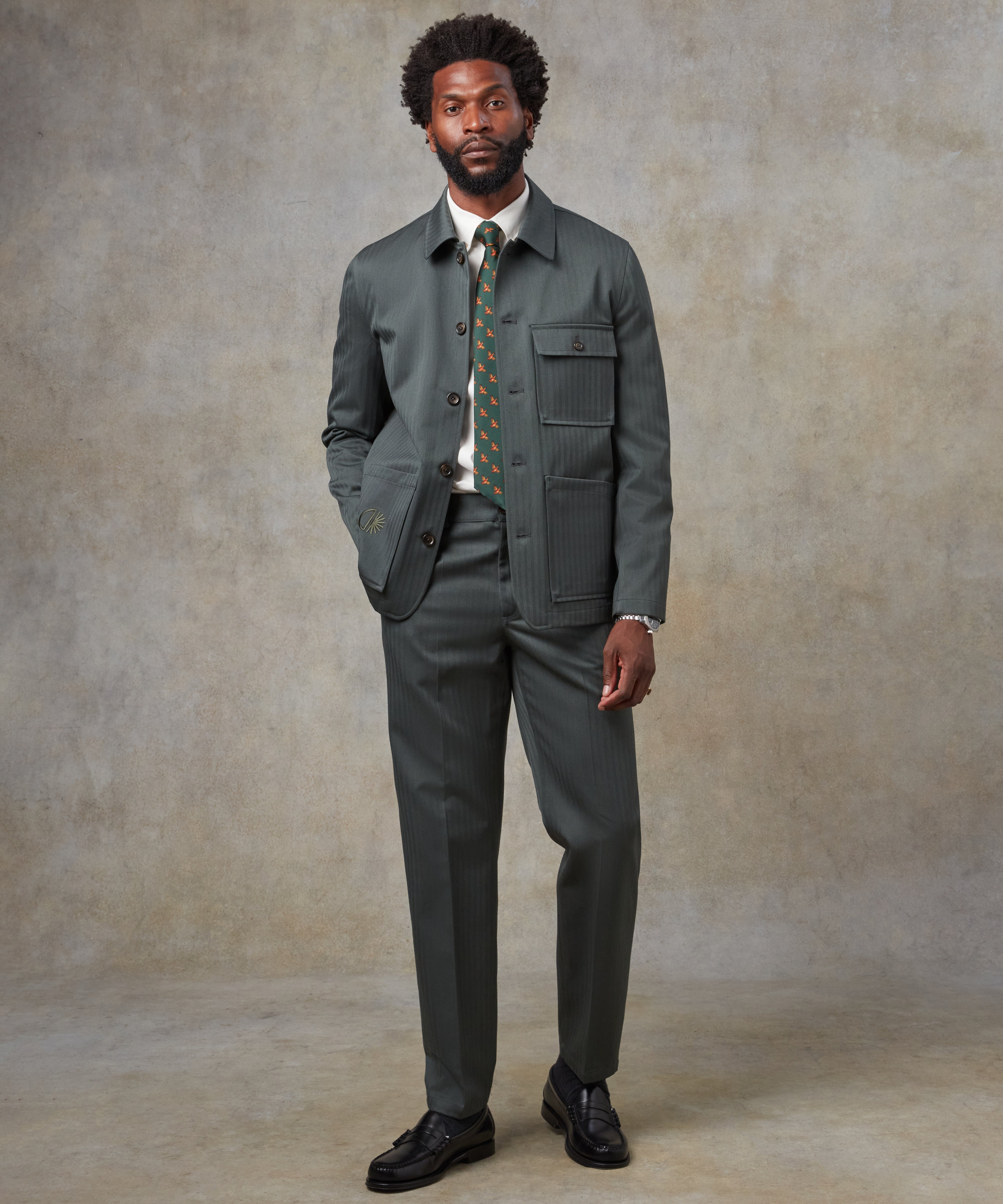 Batch LDN Men's Green Wool Herringbone Suit