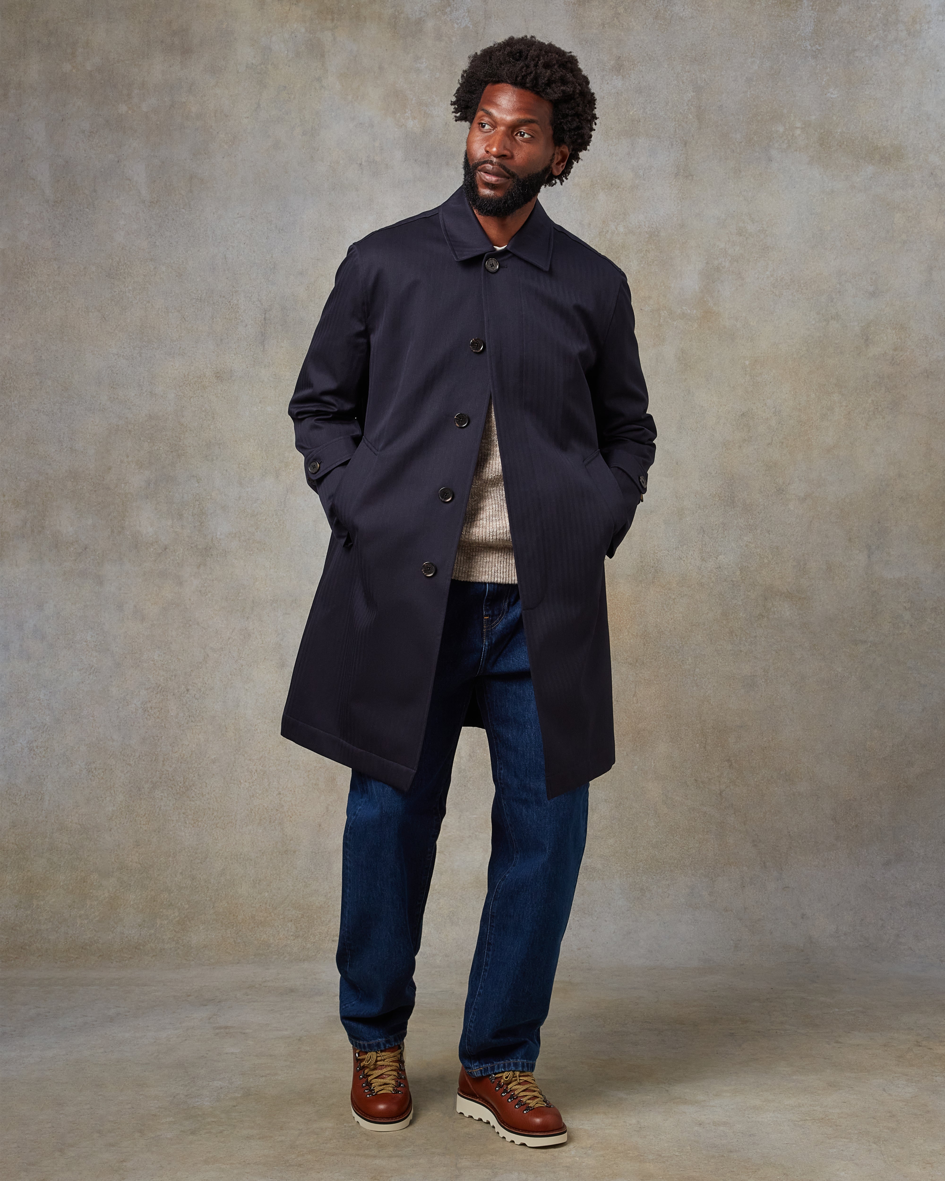 Batch LDN Men's Rich Navy Herringbone Overcoat