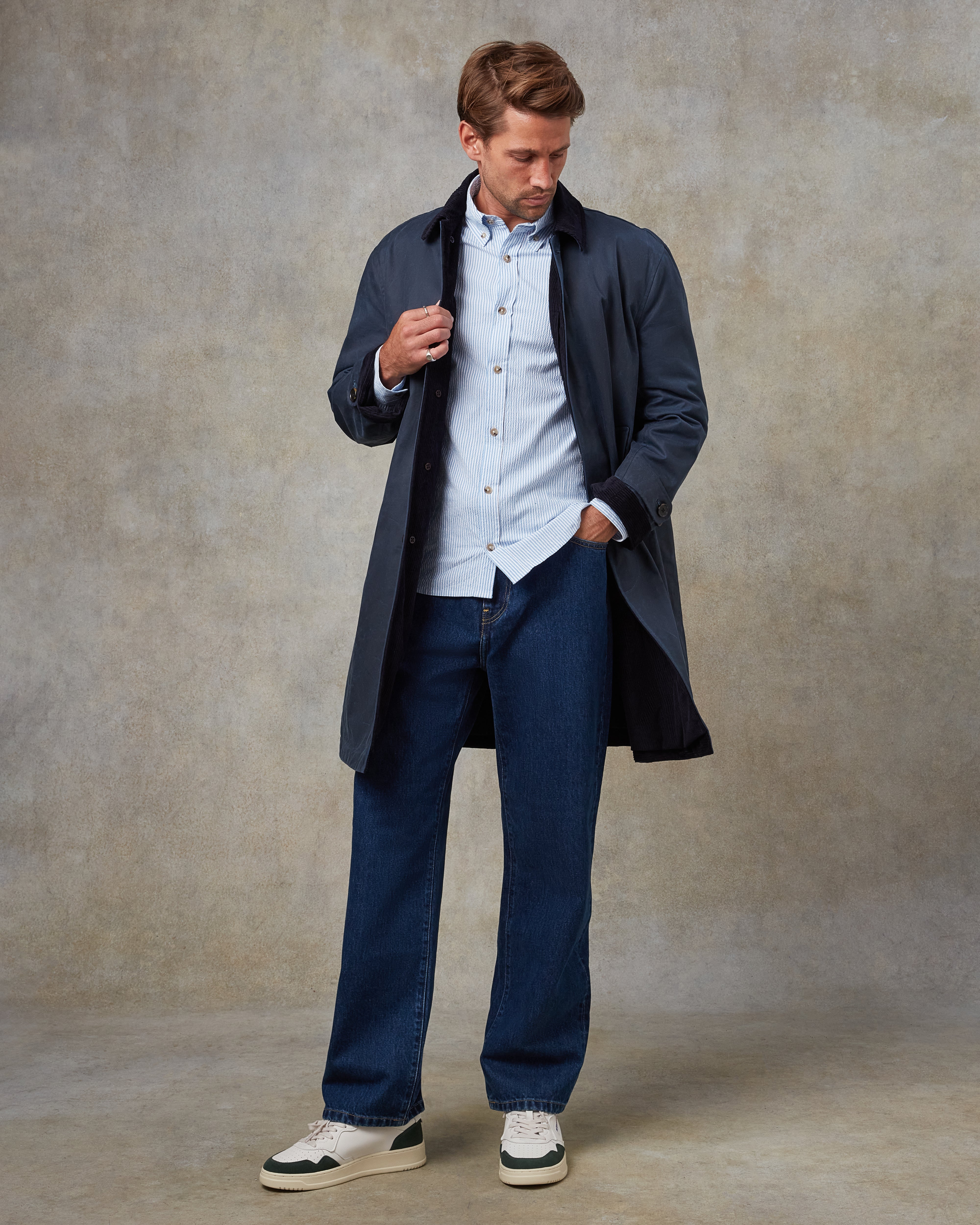 Batch LDN Men's Rich Navy Herringbone Overcoat