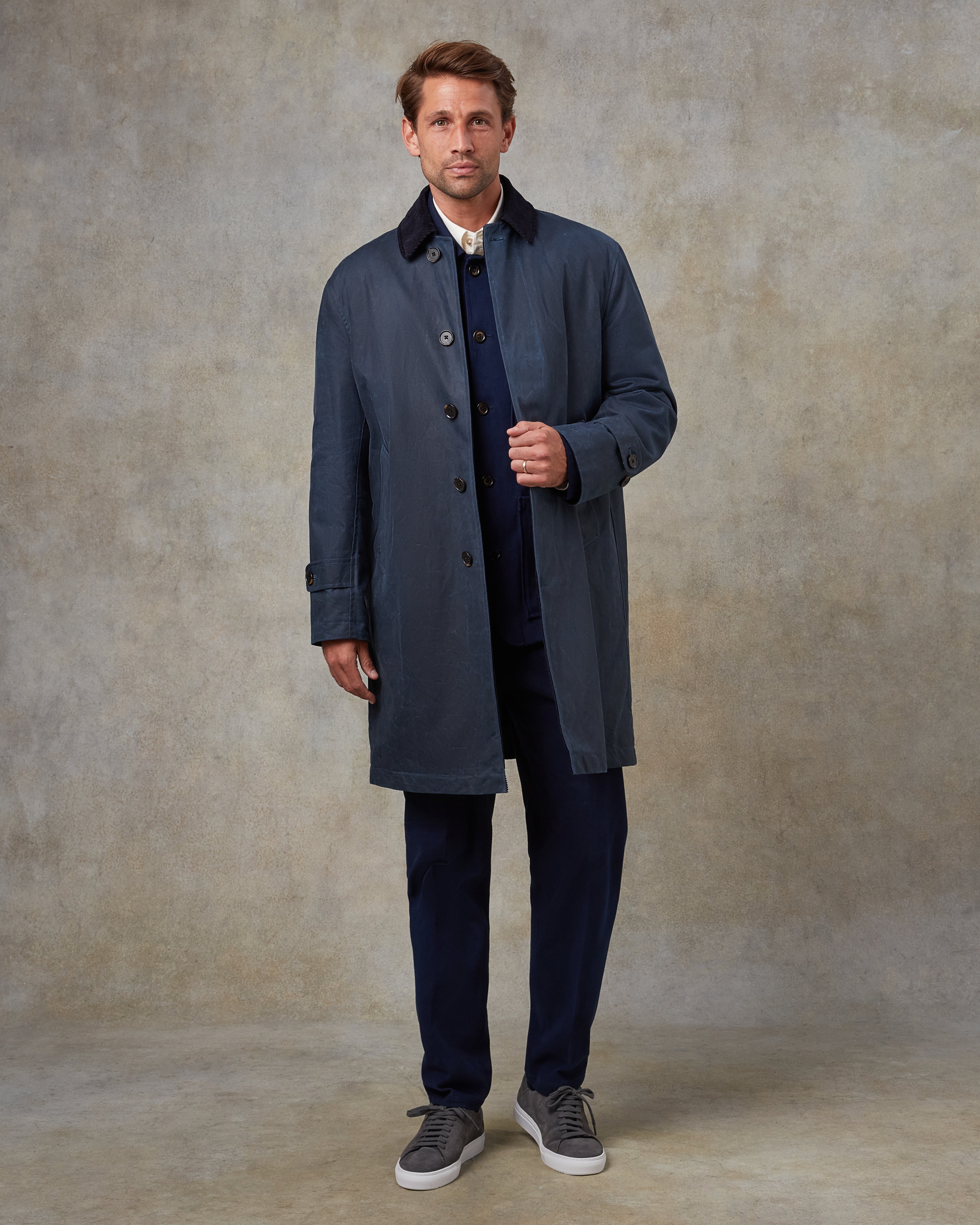 Batch LDN Men's Rich Navy Herringbone Overcoat