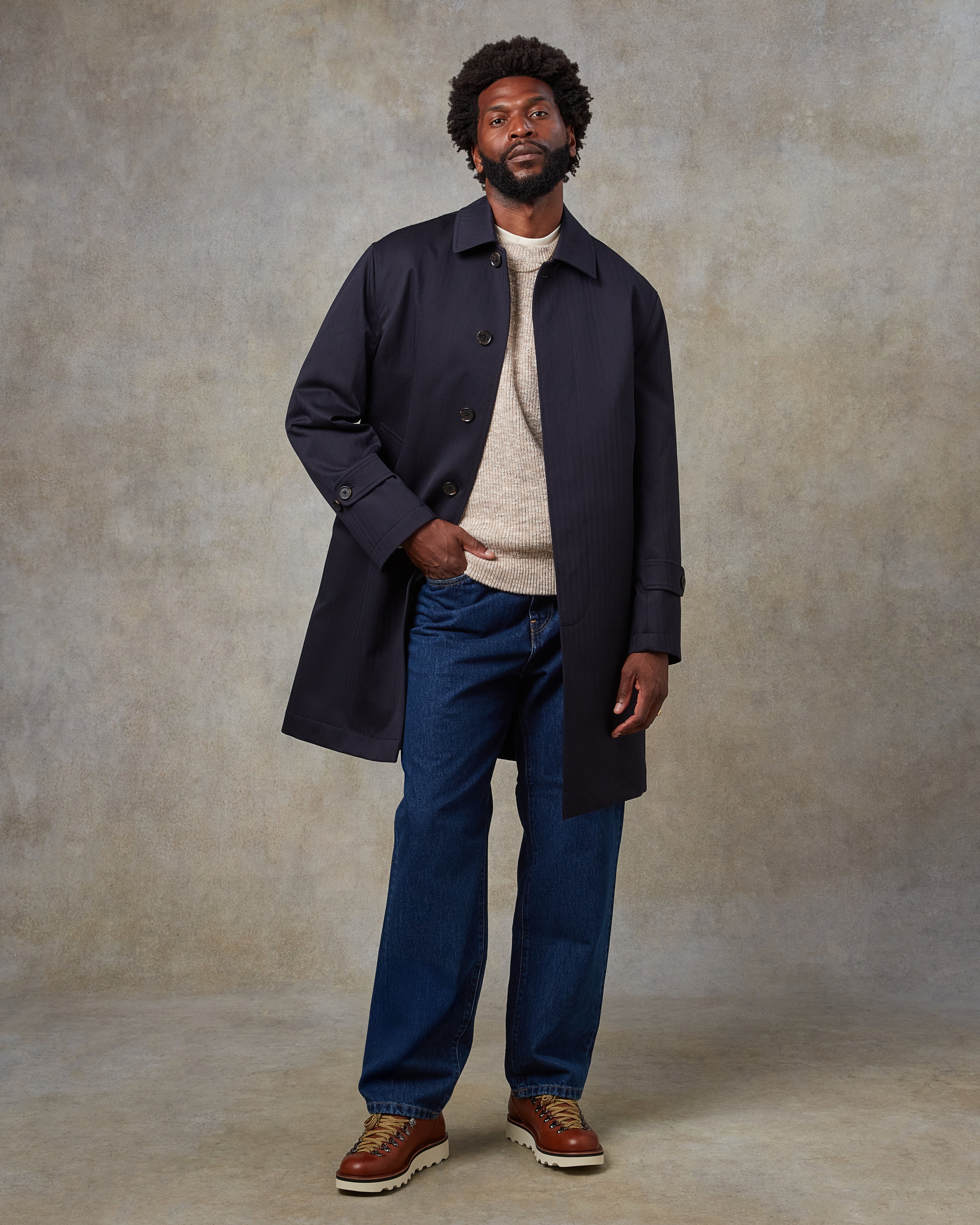 Mens Rich Navy Herringbone Overcoat – Batch London