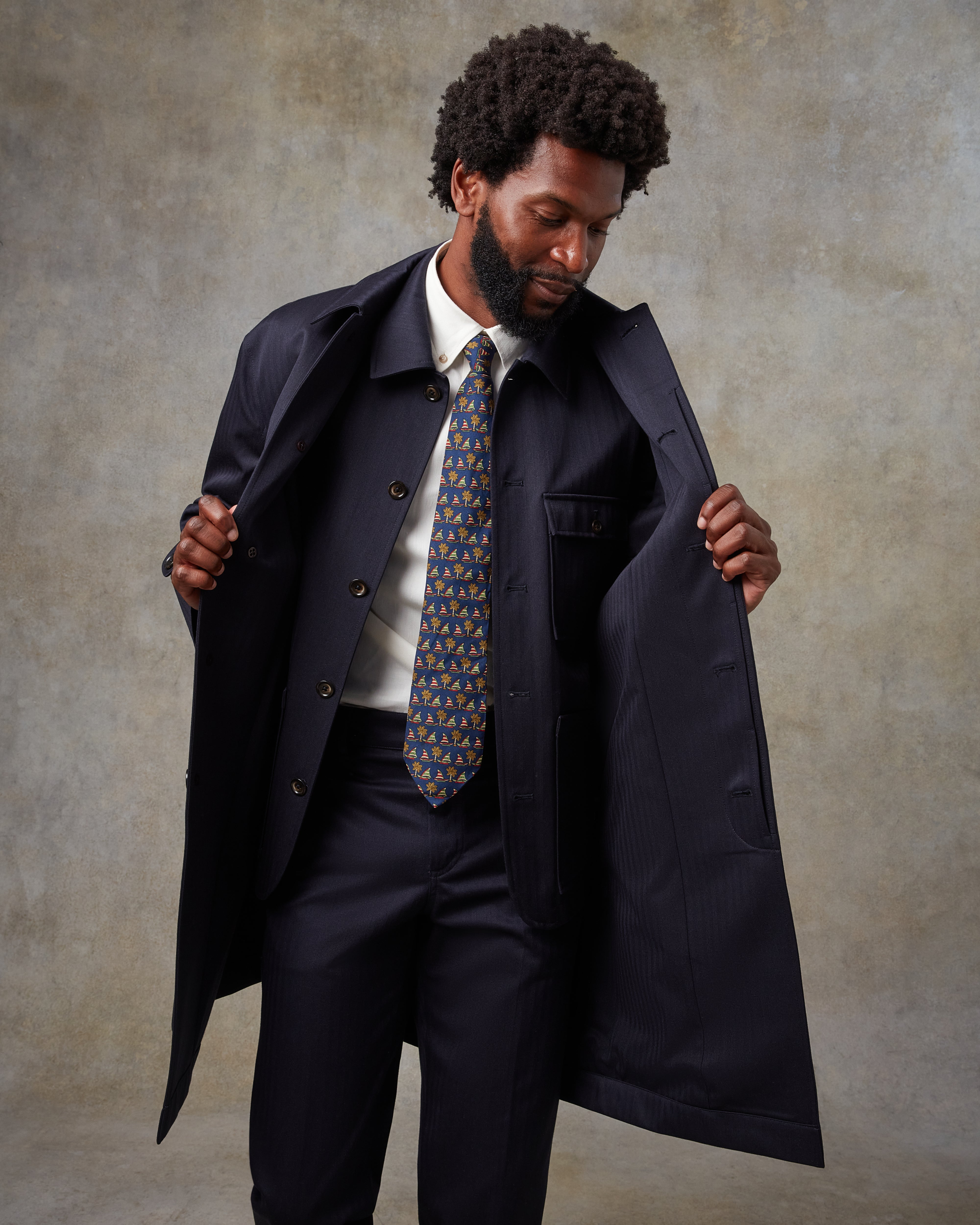 Batch LDN Men's Rich Navy Herringbone Overcoat