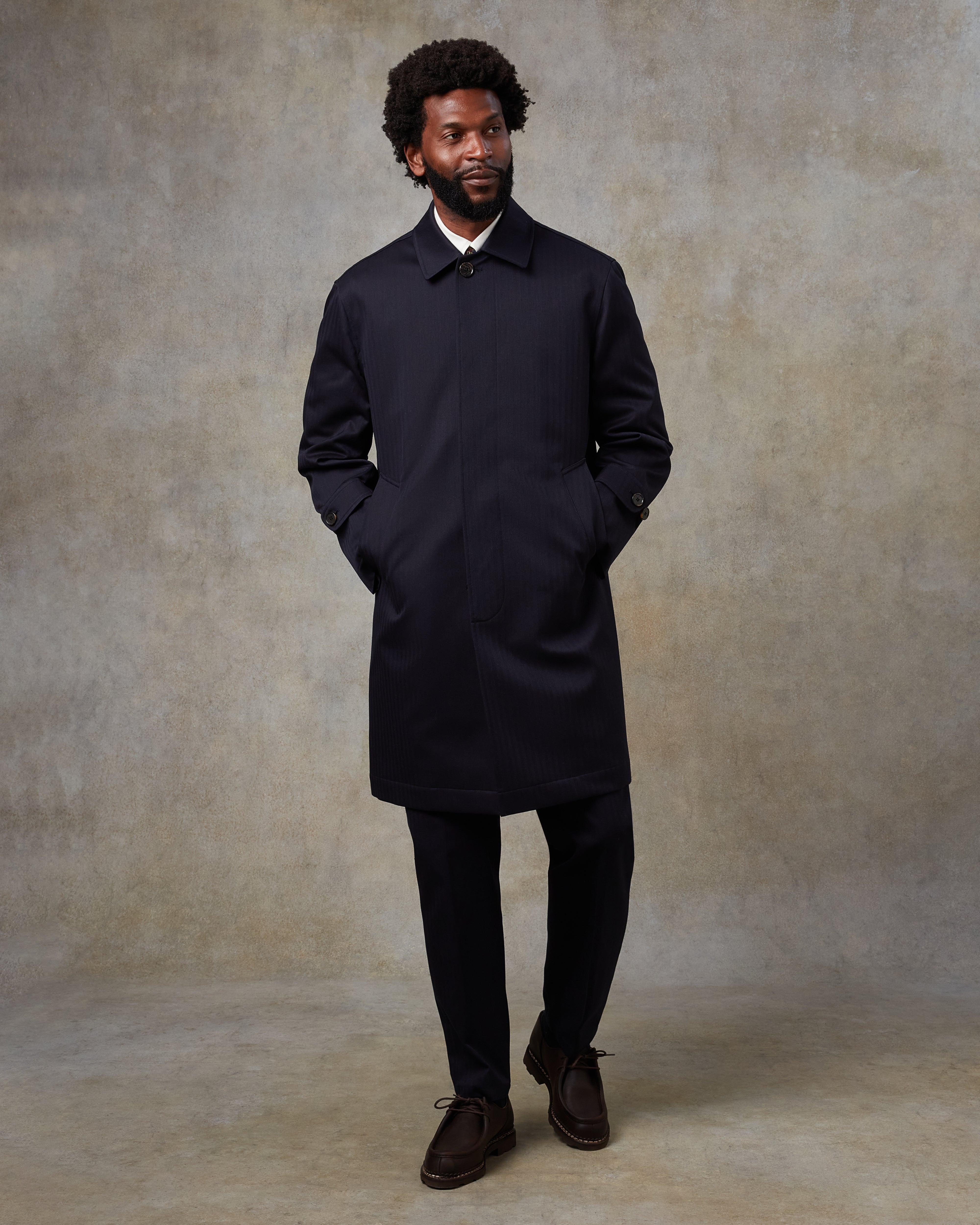 Batch LDN Men's Rich Navy Herringbone Overcoat