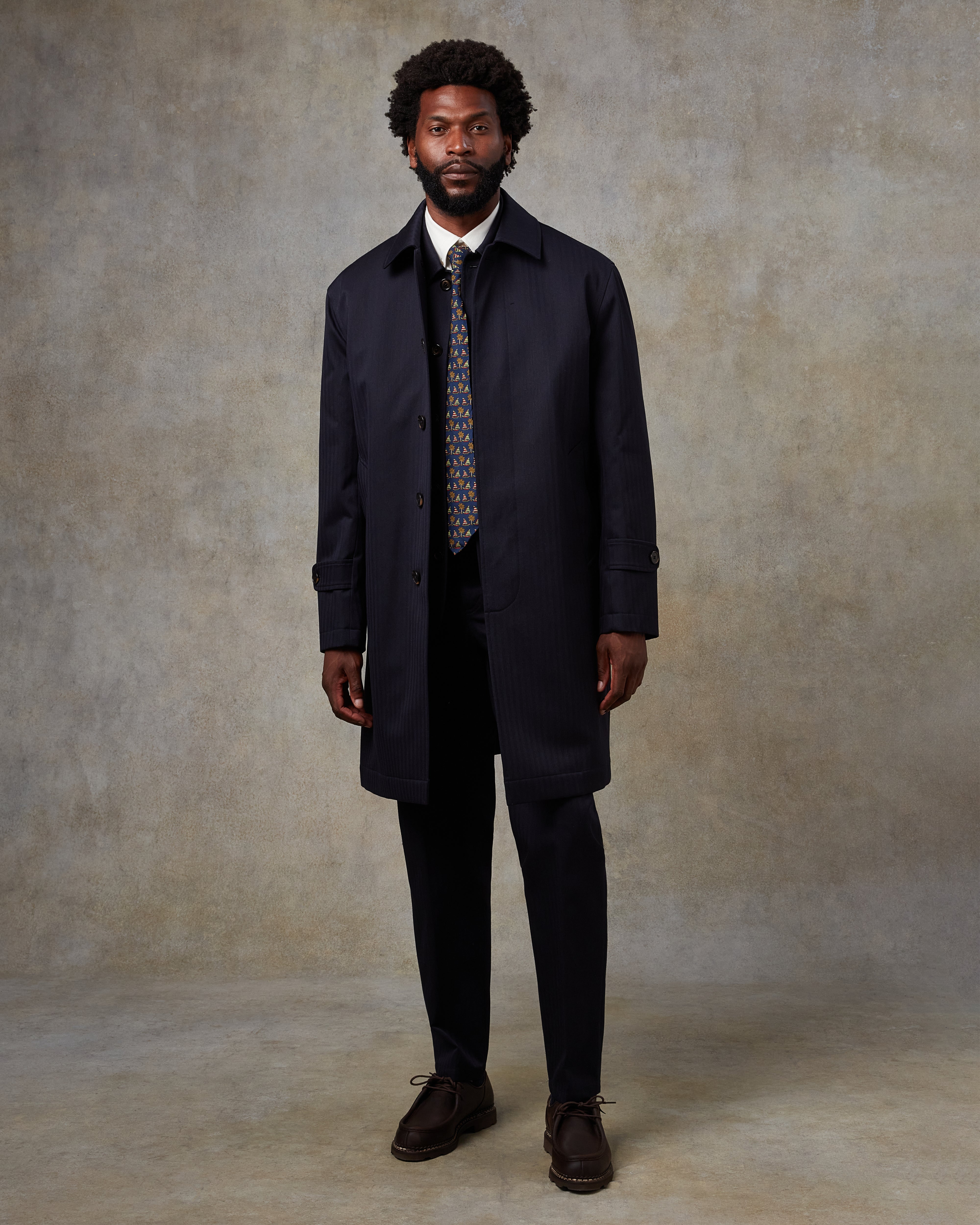 Batch LDN Men's Rich Navy Herringbone Overcoat
