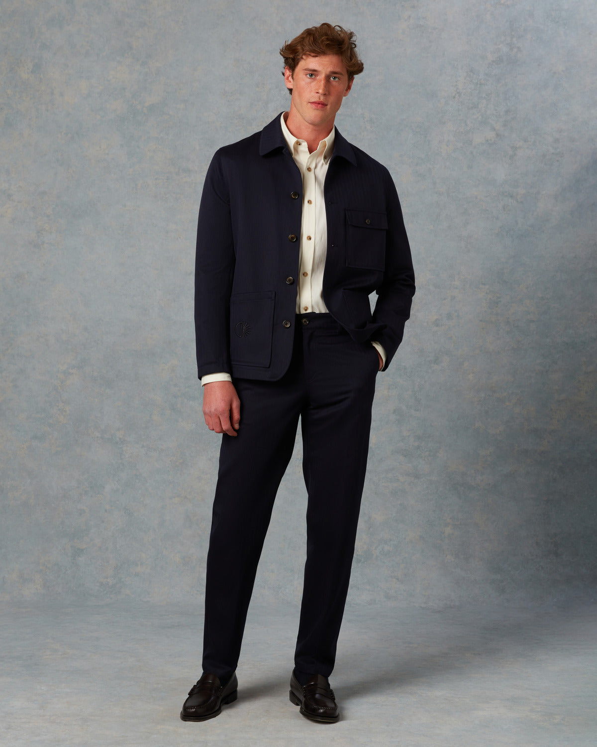 Batch LDN Men's Rich Navy Wool Herringbone Suit