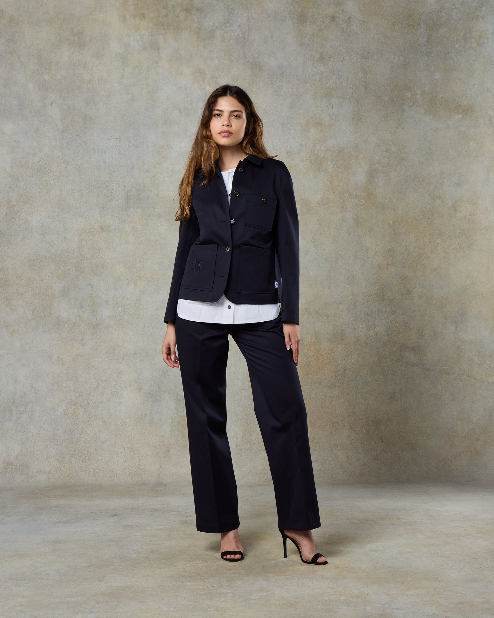 Batch LDN Women's Rich Navy Wool Herringbone Jacket