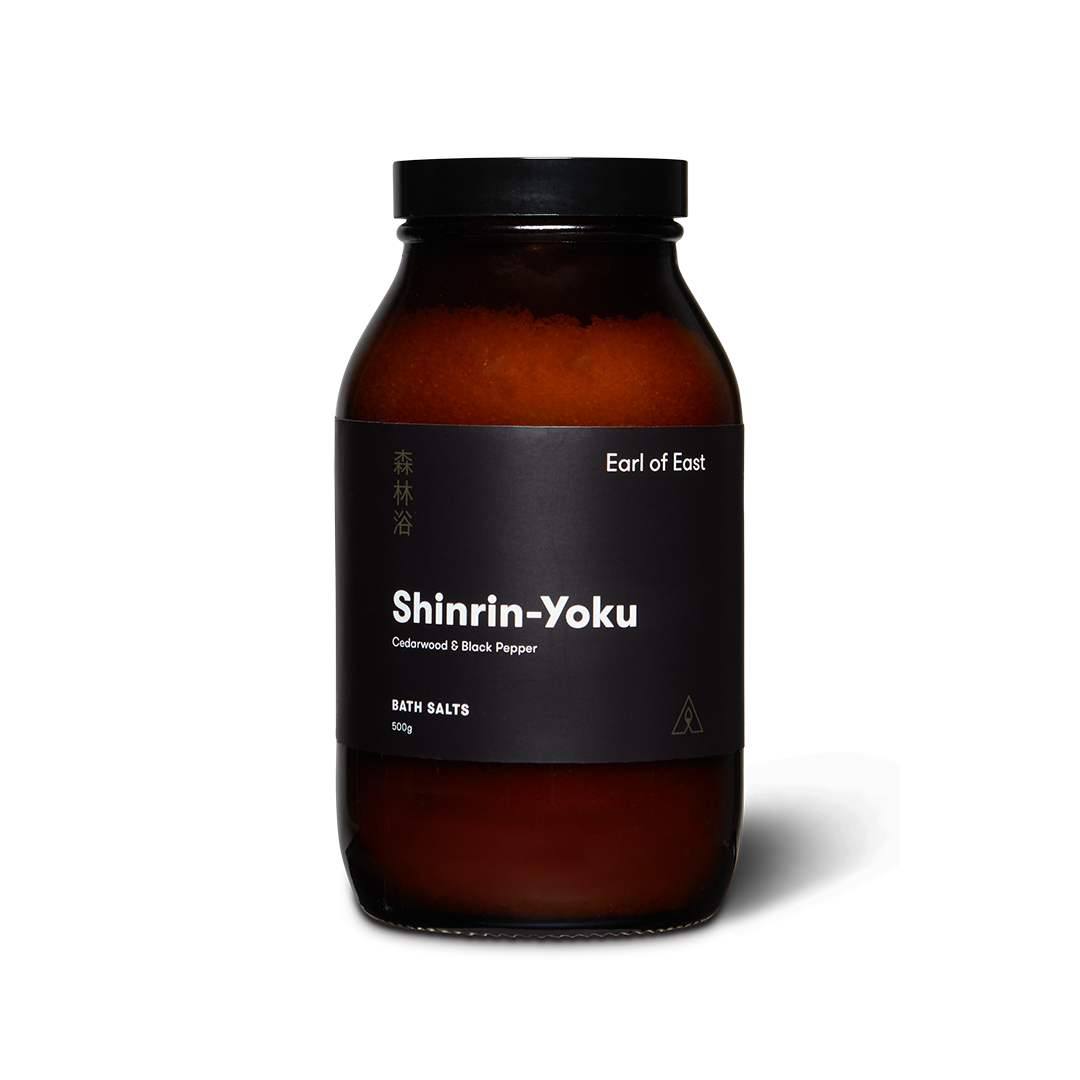 Brown bottle with black label featuring 'Shinrin-Yoku' on a white background