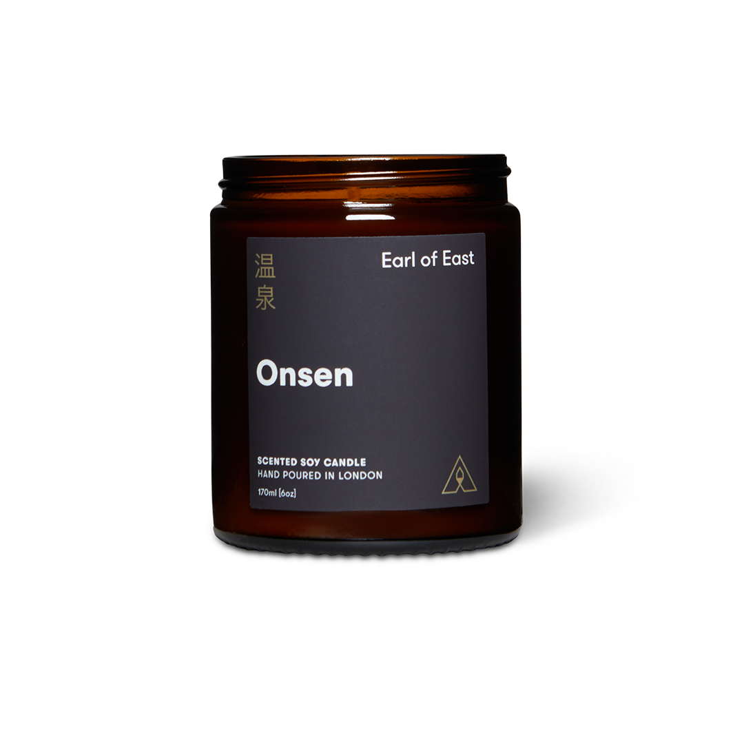 Onsen candle jar with Earl of East branding on a white background