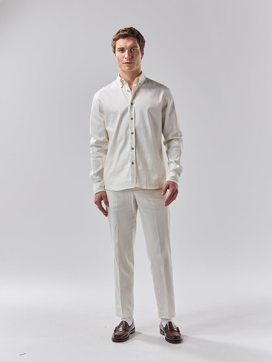 Mens Off-White Linen Shirt & Trousers Set