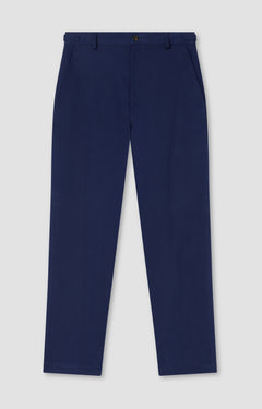Navy blue pants on a light gray background