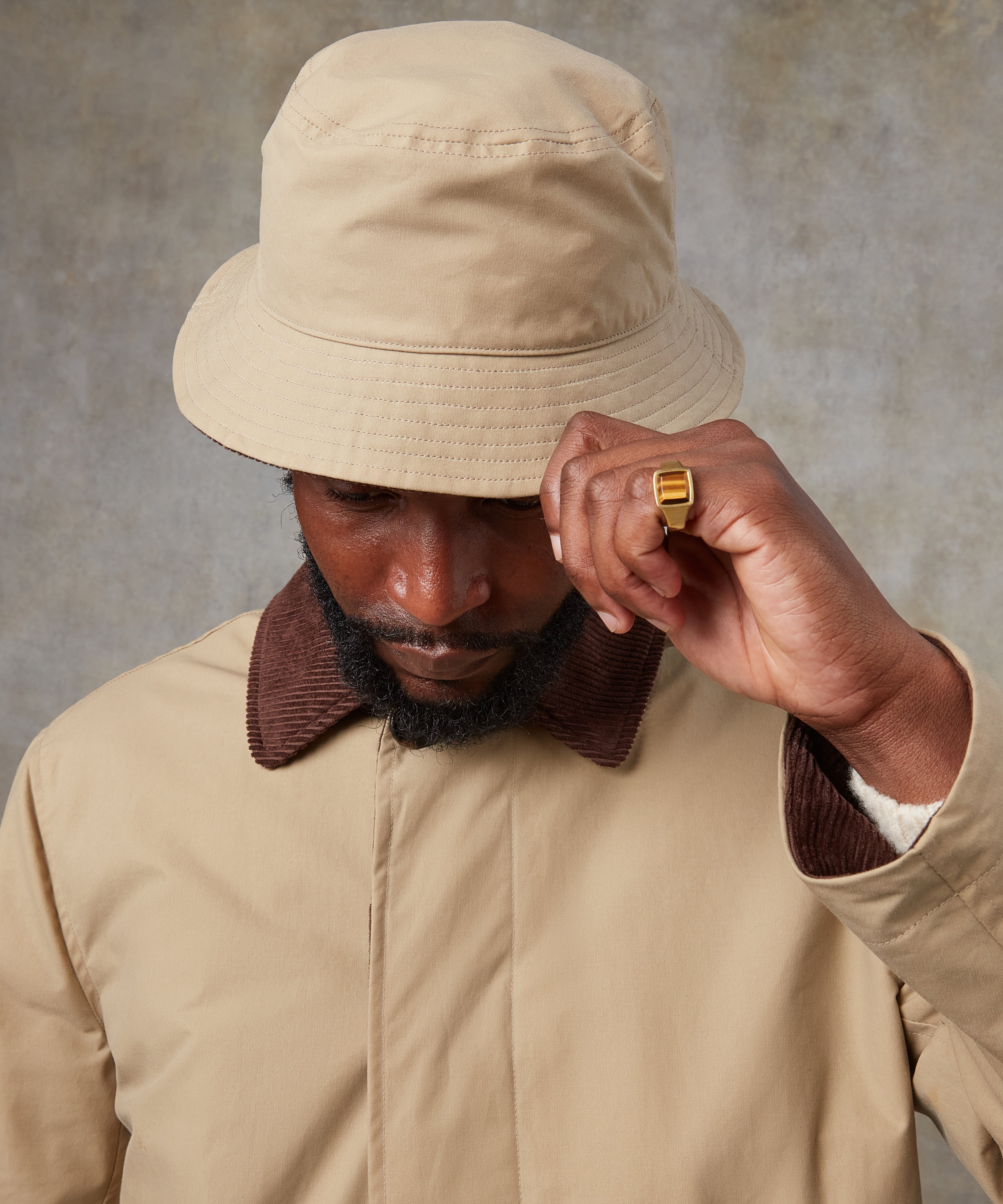 Batch LDN Men's Beige Waxed Canvas Overcoat and Bucket Hat