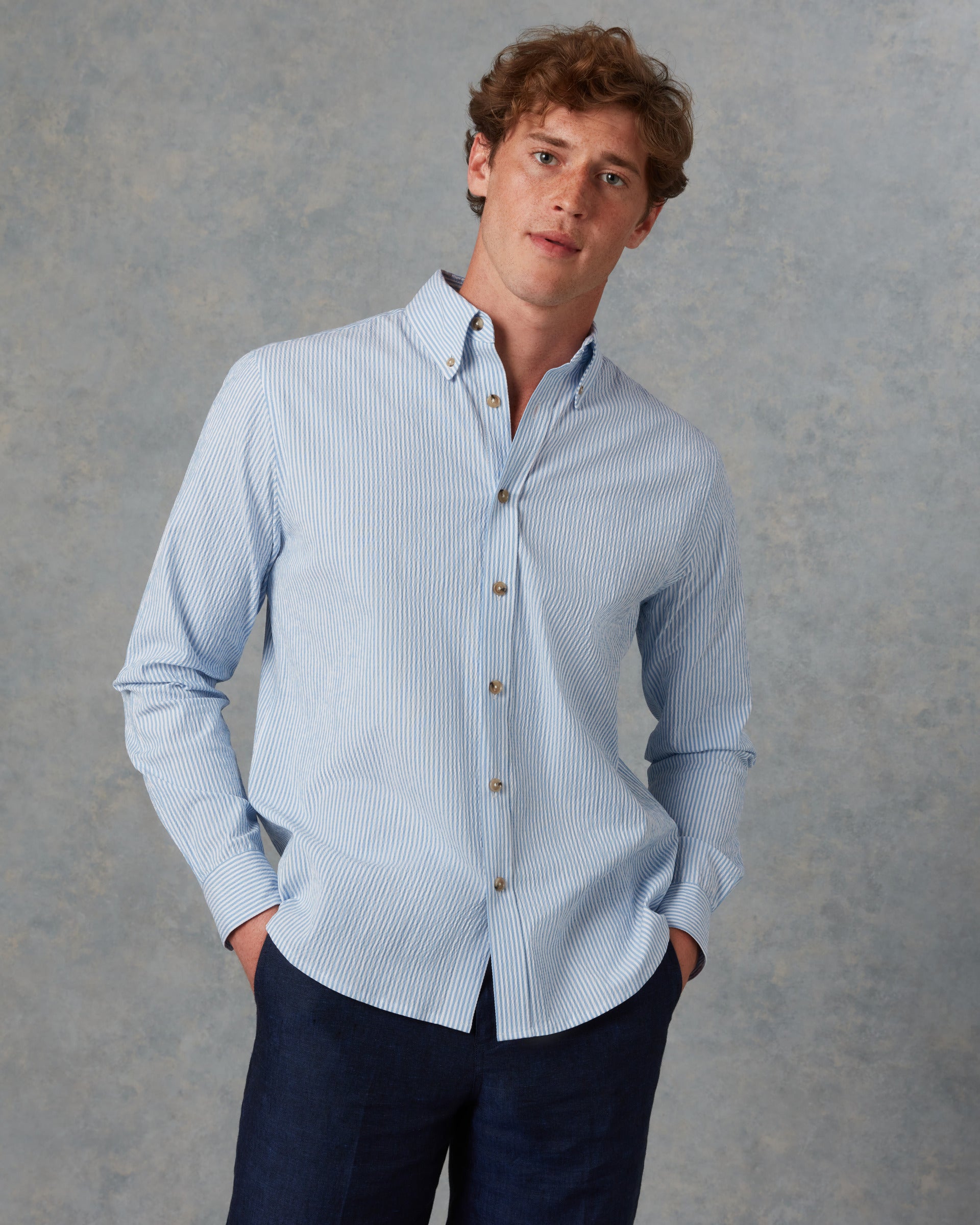 Batch LDN Men's Blue Seersucker Shirt