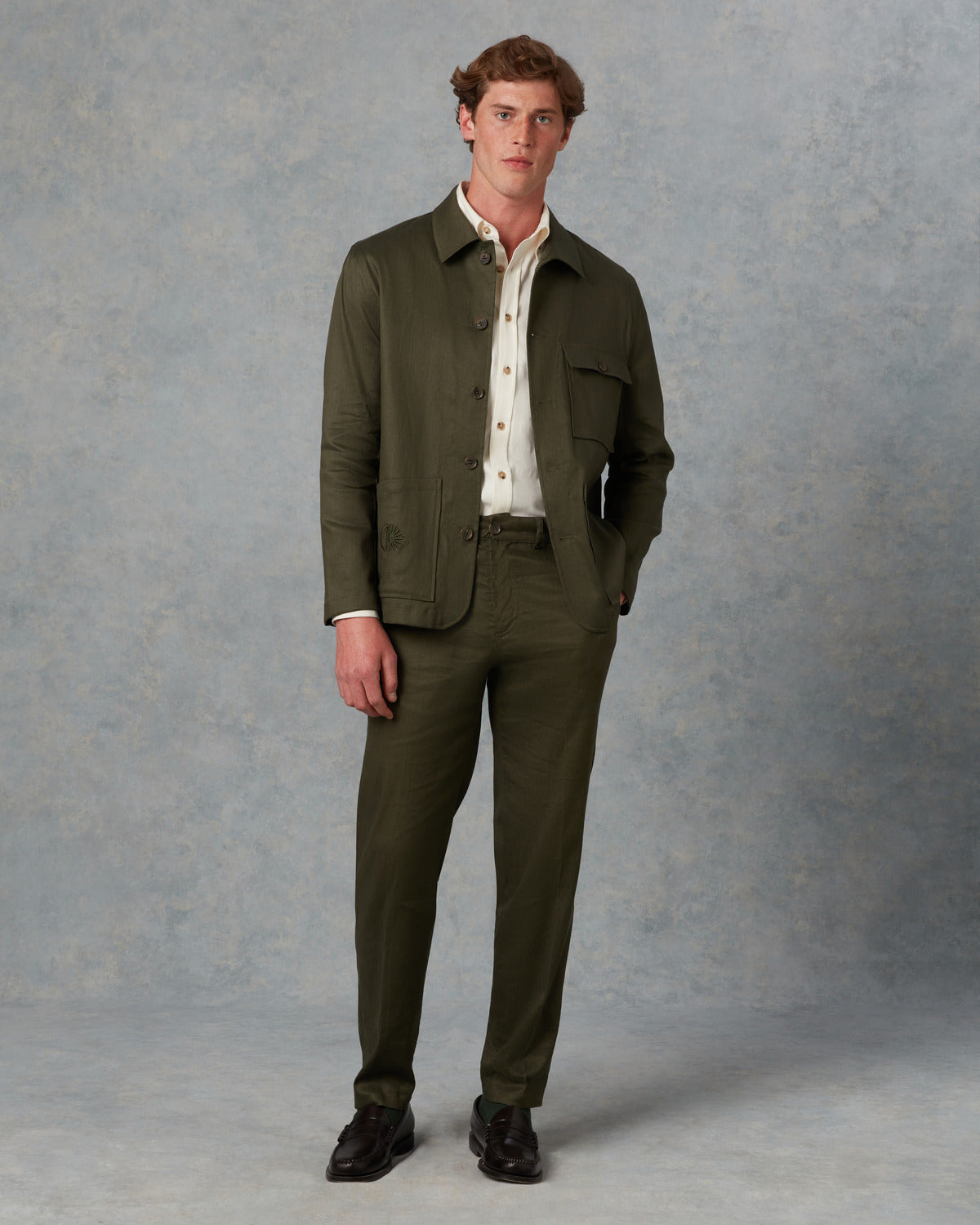 Mens Bottle Green Linen Suit