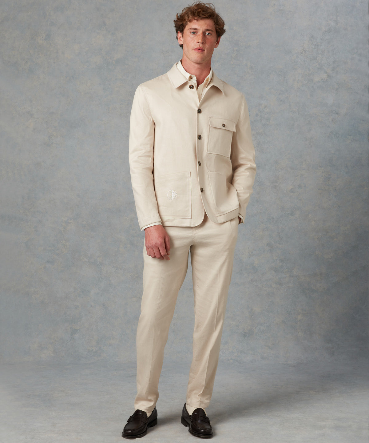 Batch LDN Men's Cream Wool Herringbone Suit