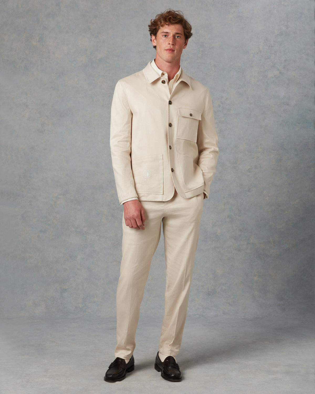 Batch LDN Men's Cream Wool Herringbone Suit