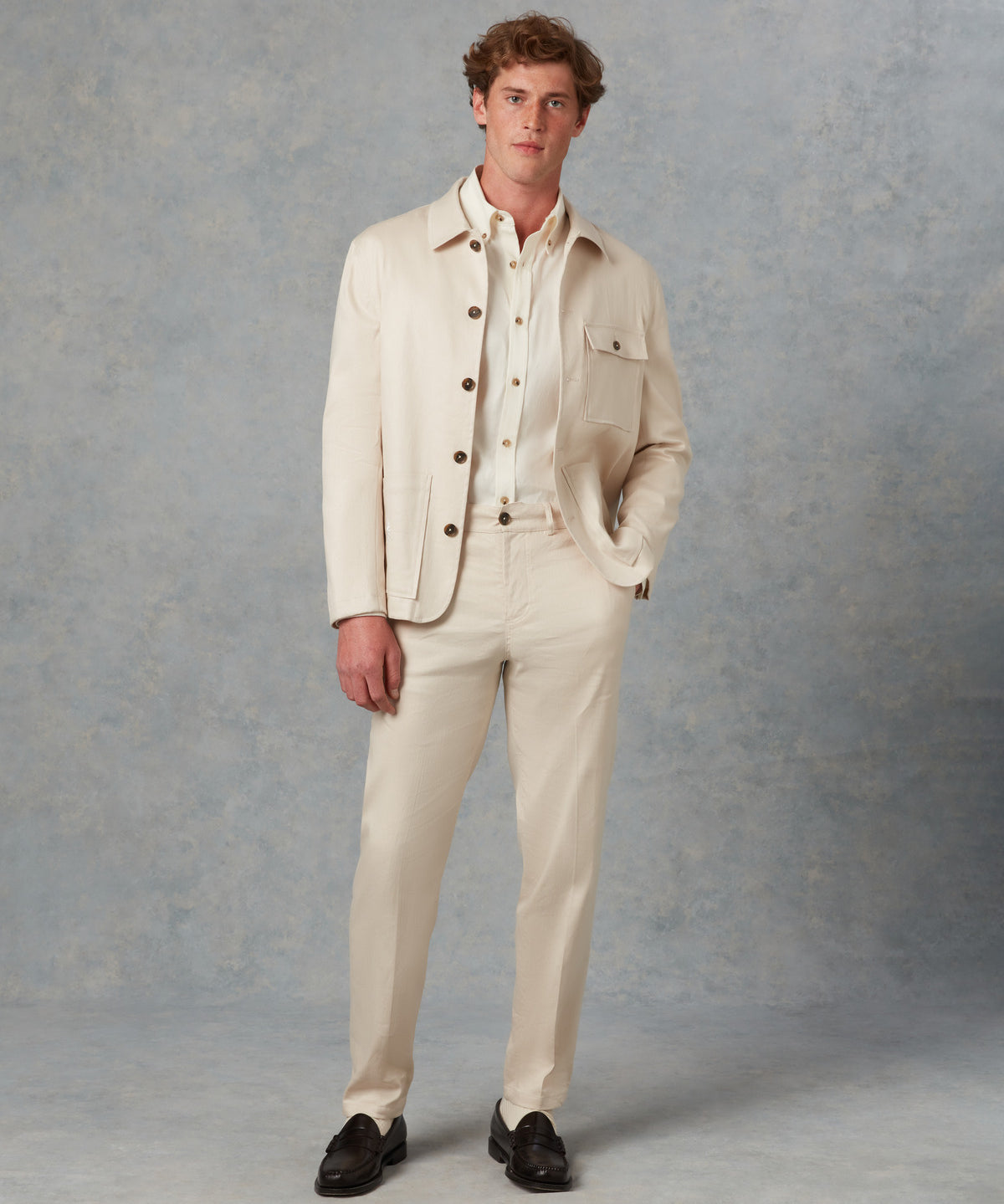 Batch LDN Men's Cream Wool Herringbone Suit