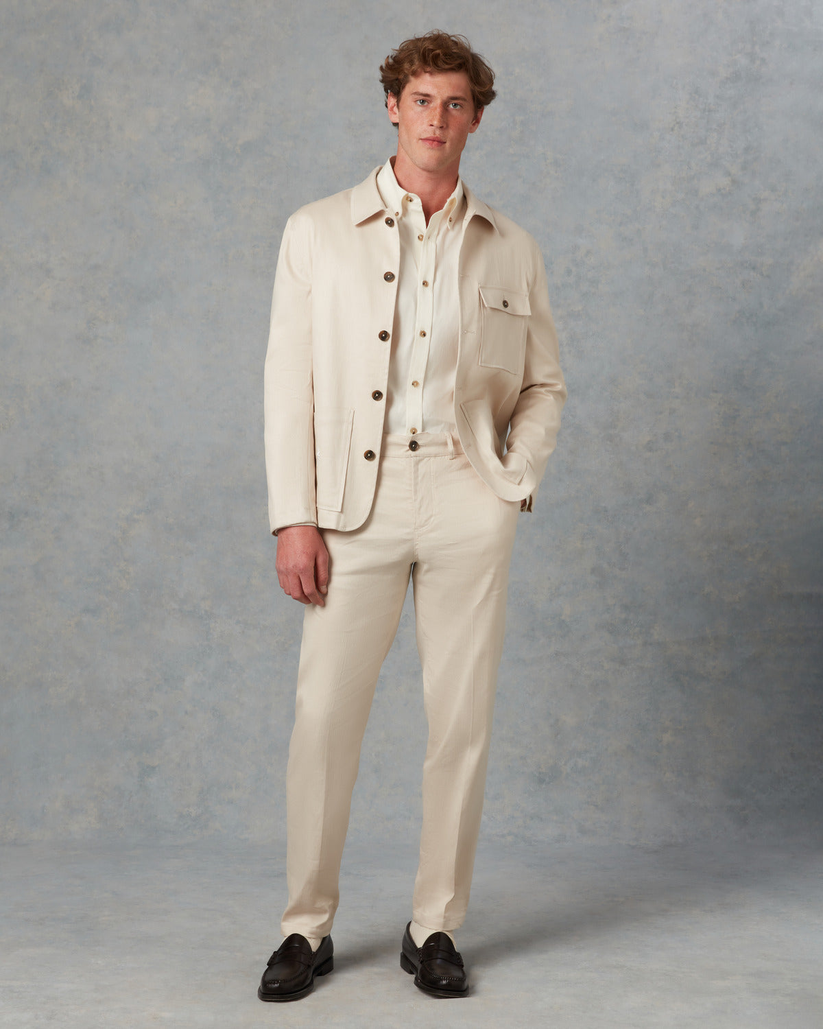 Batch LDN Men's Cream Wool Herringbone Suit