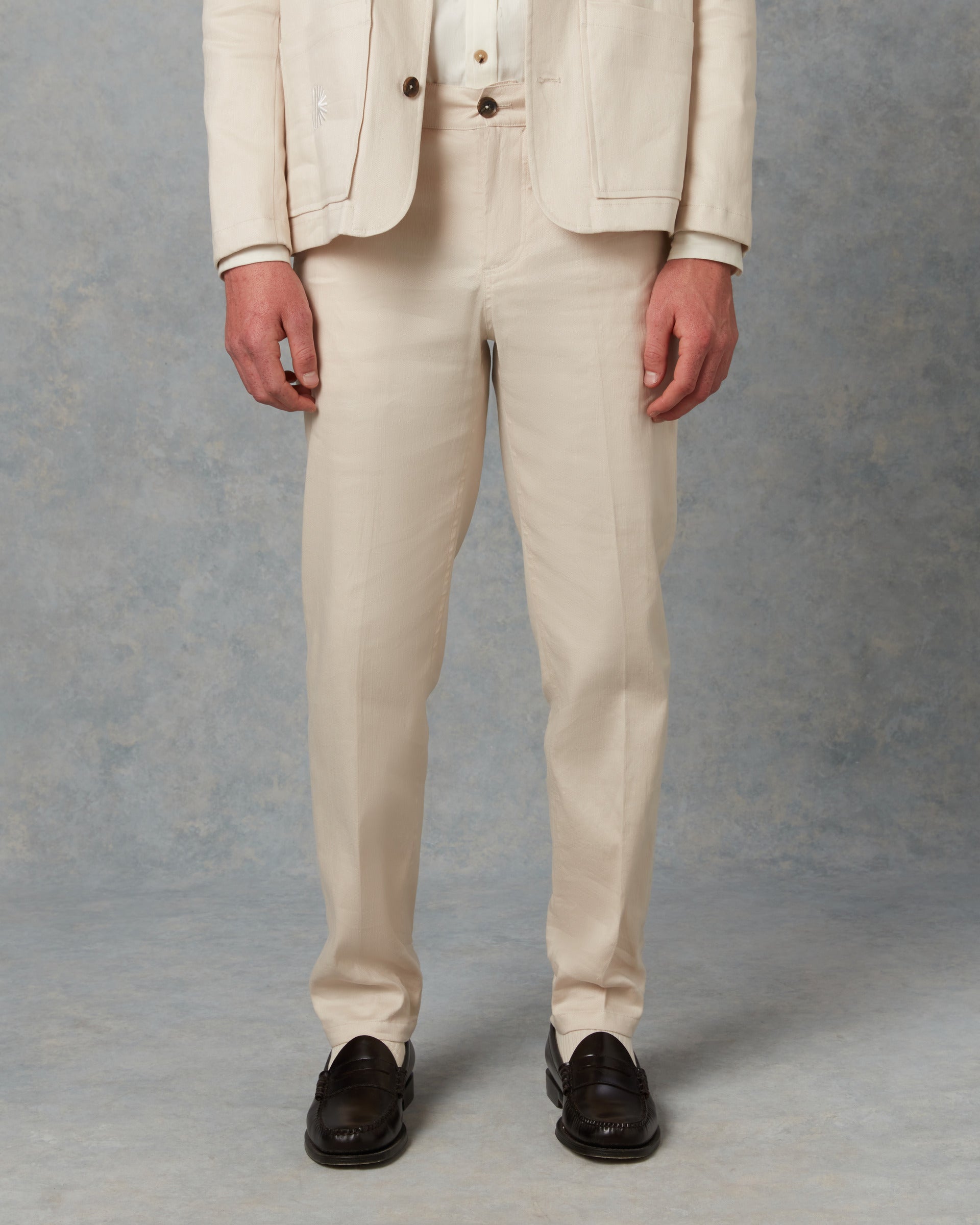 Batch LDN Men's Cream Wool Herringbone Trousers