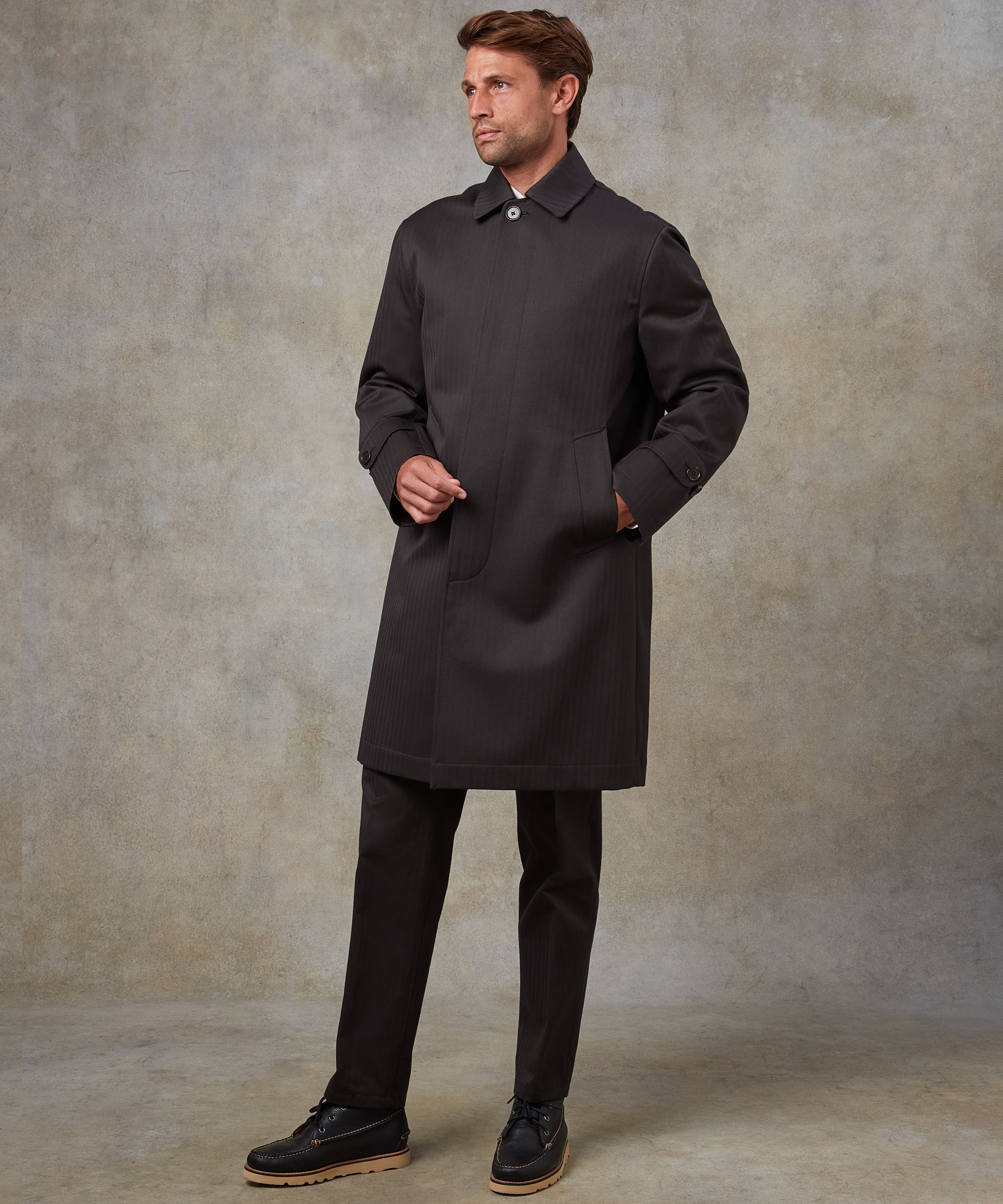 Batch LDN Men's Dark Chocolate Brown Herringbone Overcoat