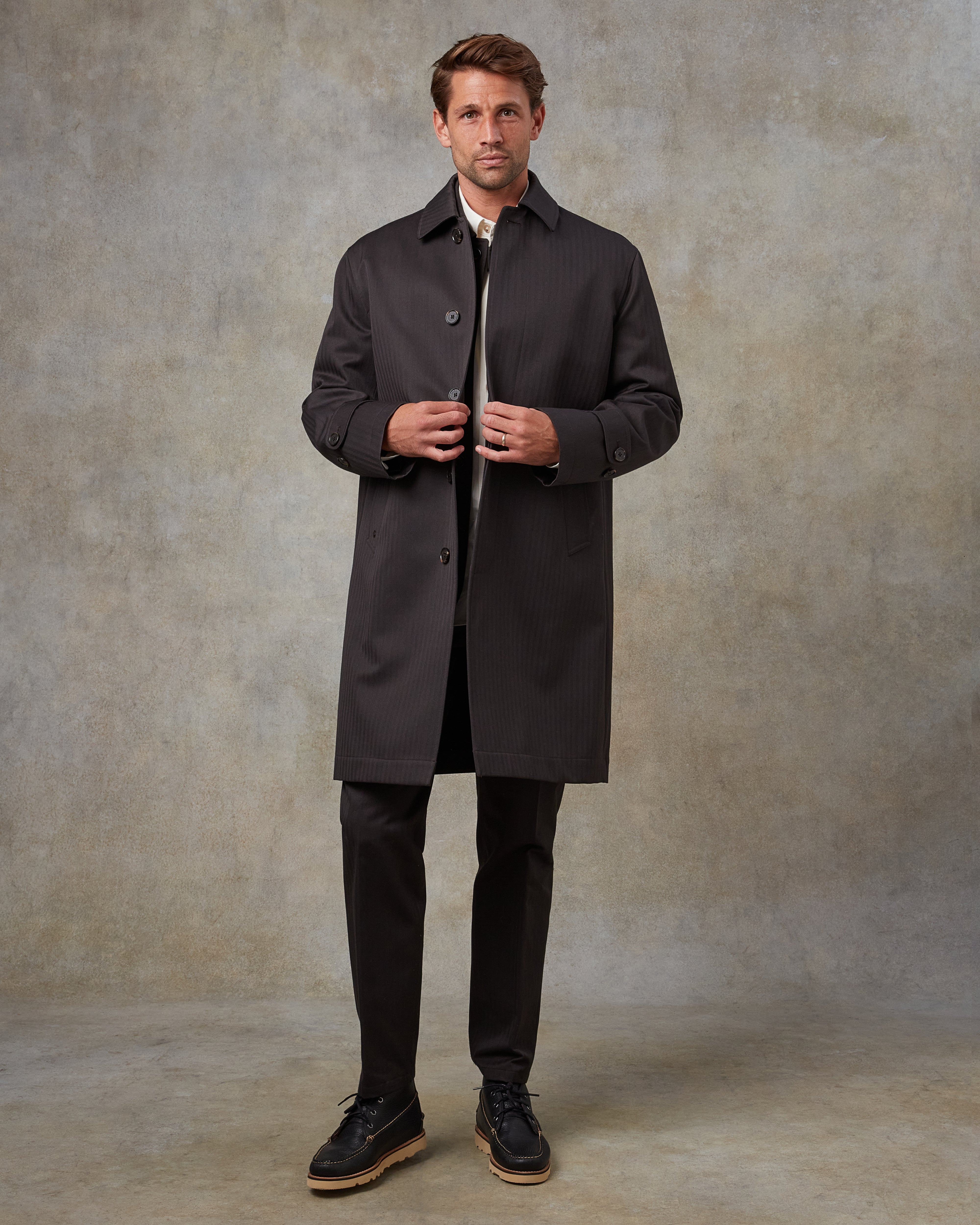 Batch LDN Men's Dark Chocolate Brown Herringbone Overcoat