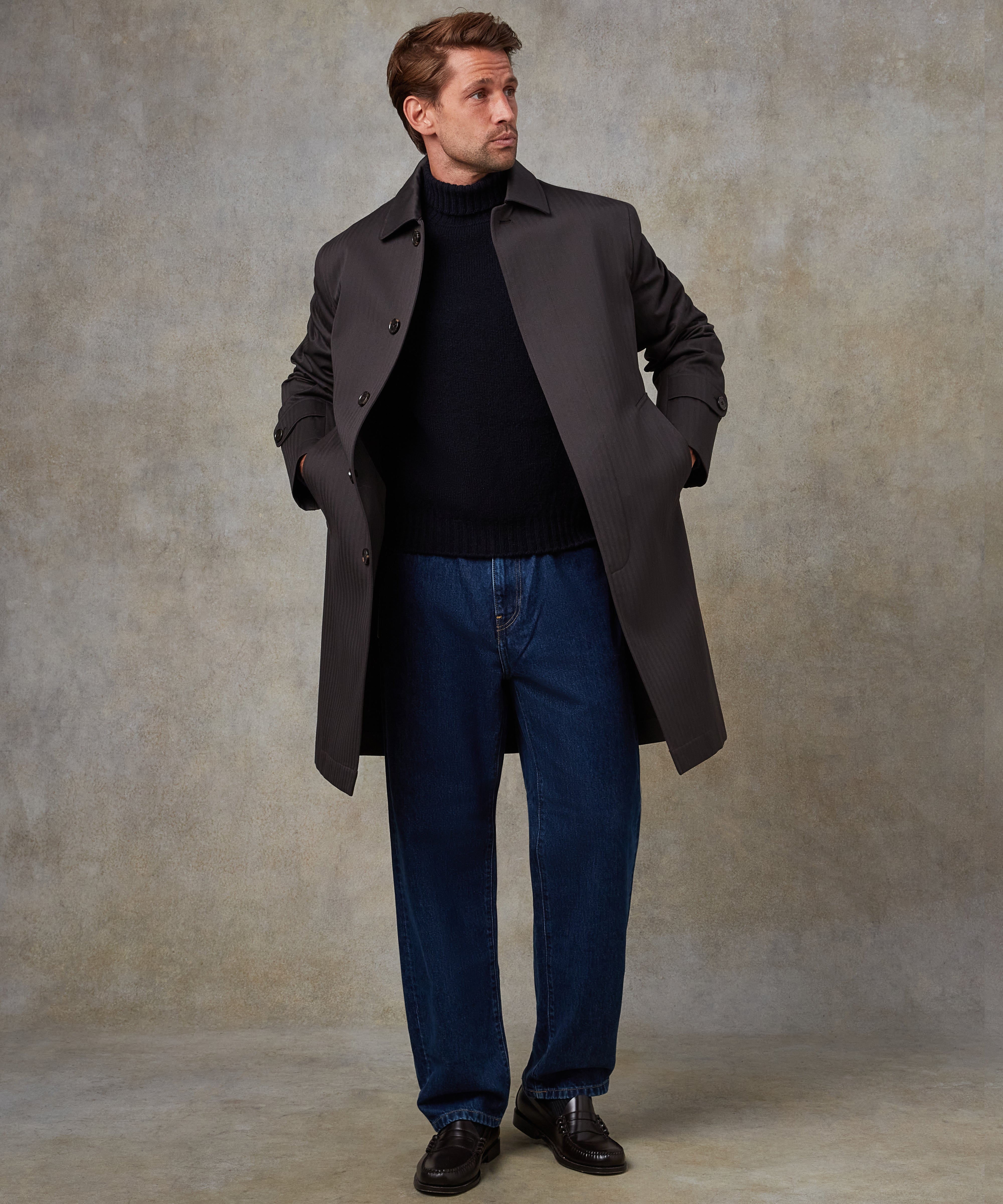 Batch LDN Men's Dark Chocolate Brown Herringbone Overcoat