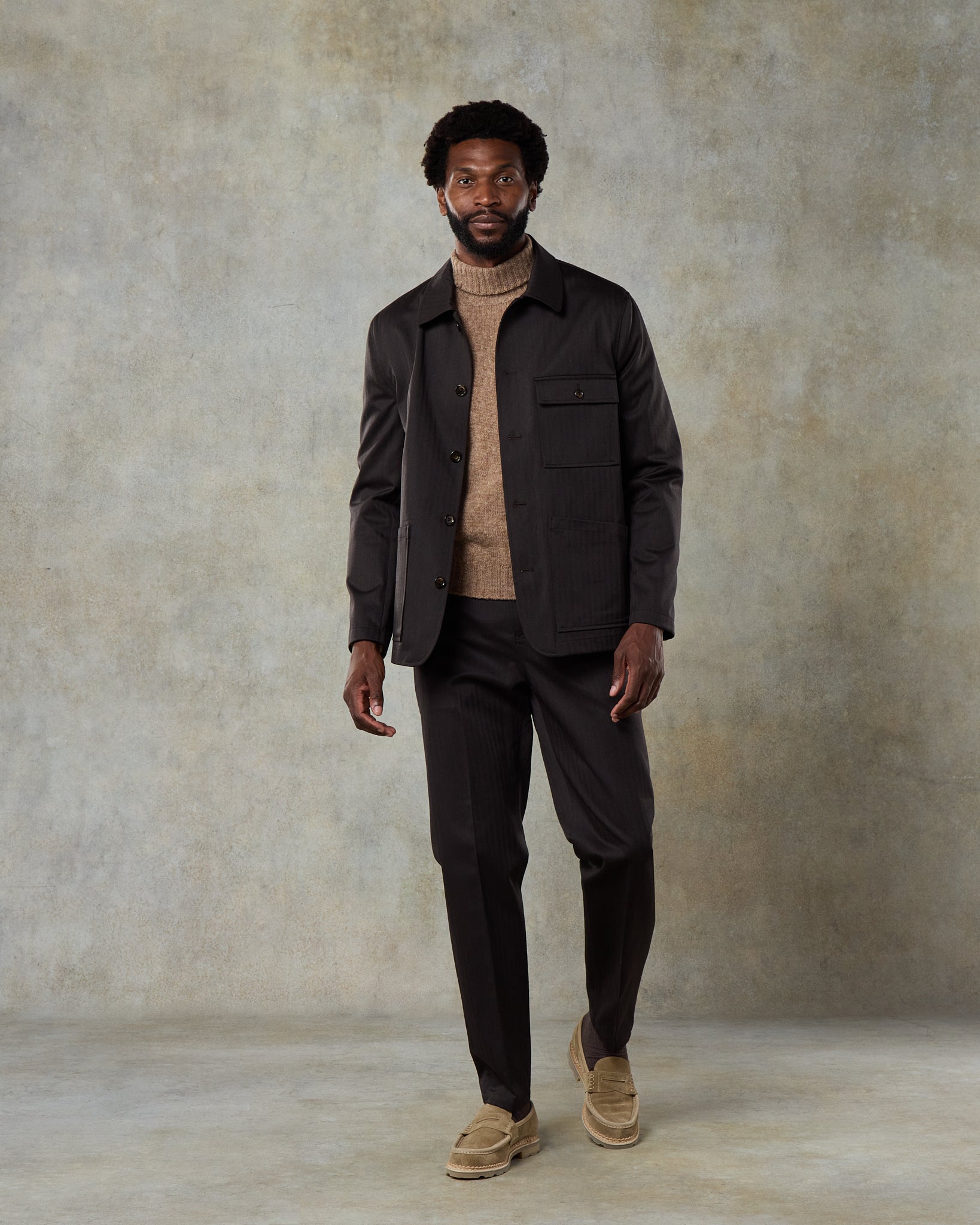 Batch LDN Men's Dark Chocolate Wool Herringbone Suit