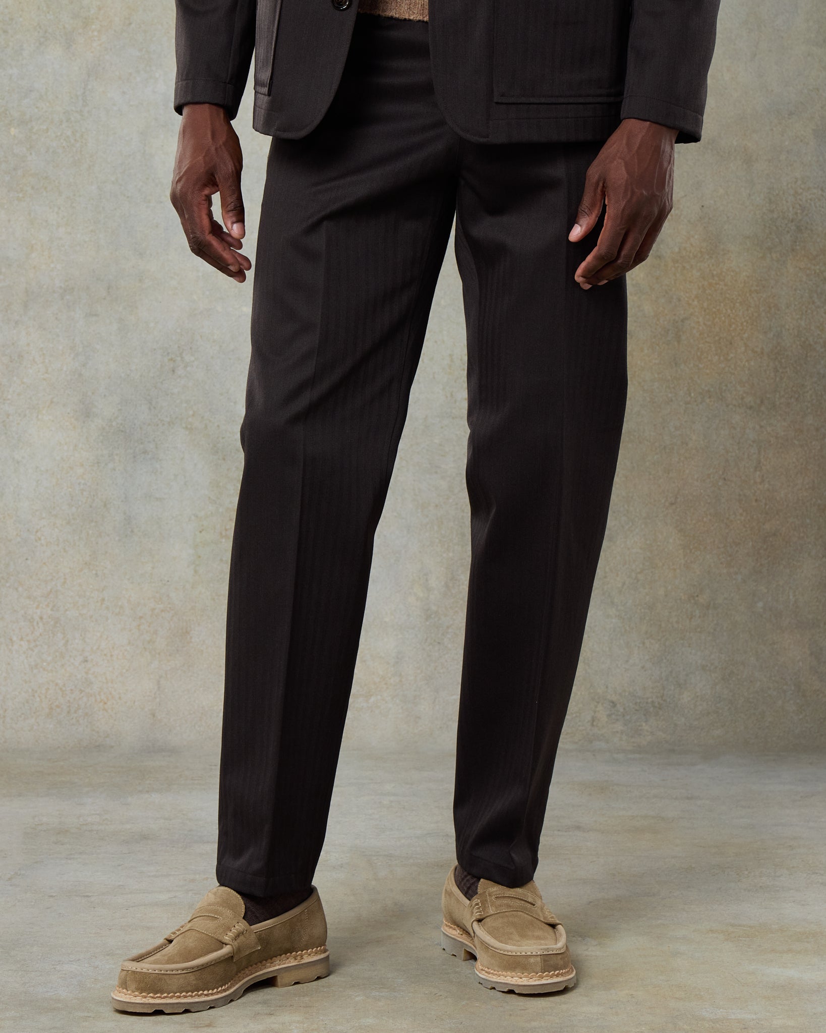 Batch LDN Men's Dark Chocolate Wool Herringbone Trousers