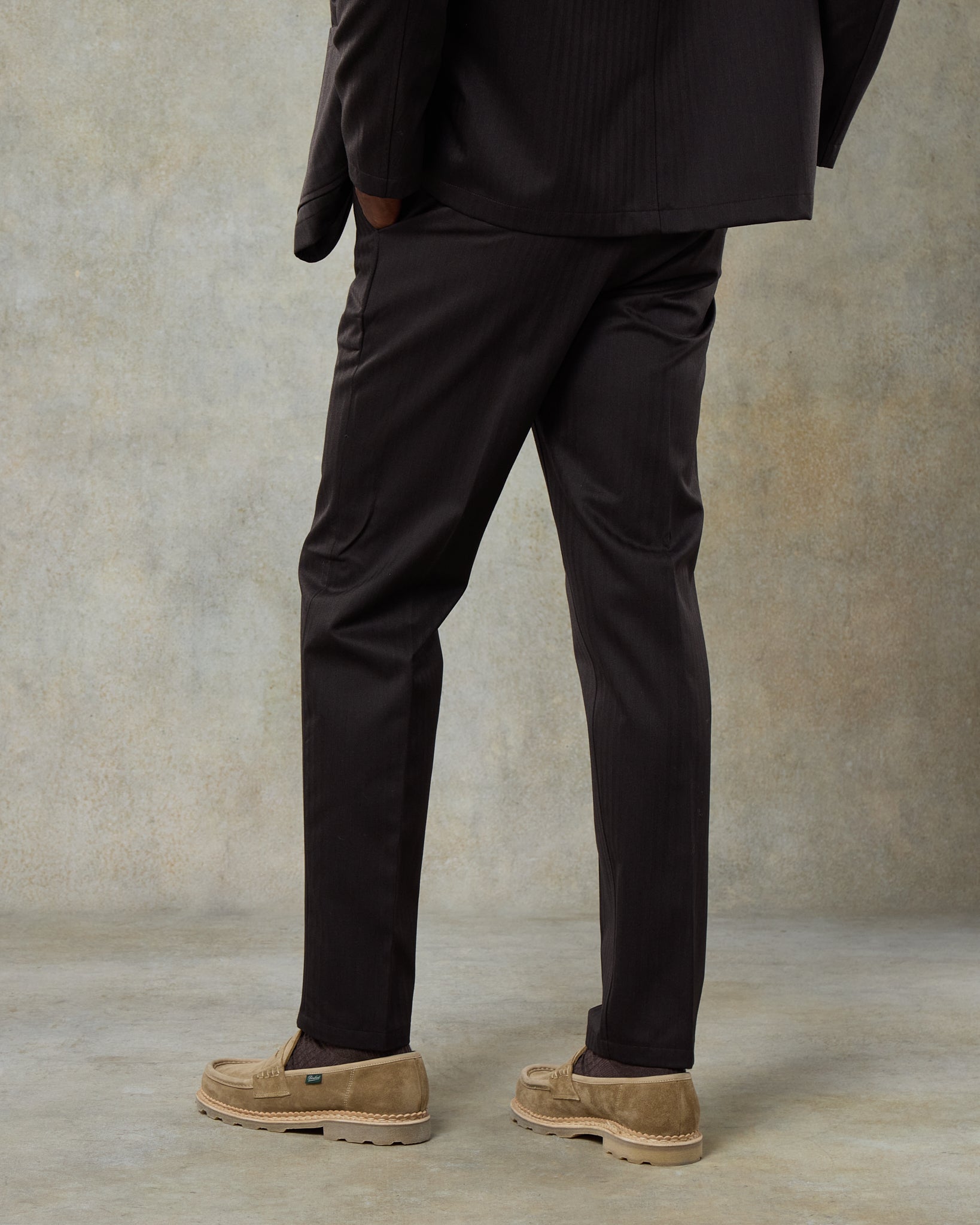 Batch LDN Men's Dark Chocolate Wool Herringbone Trousers