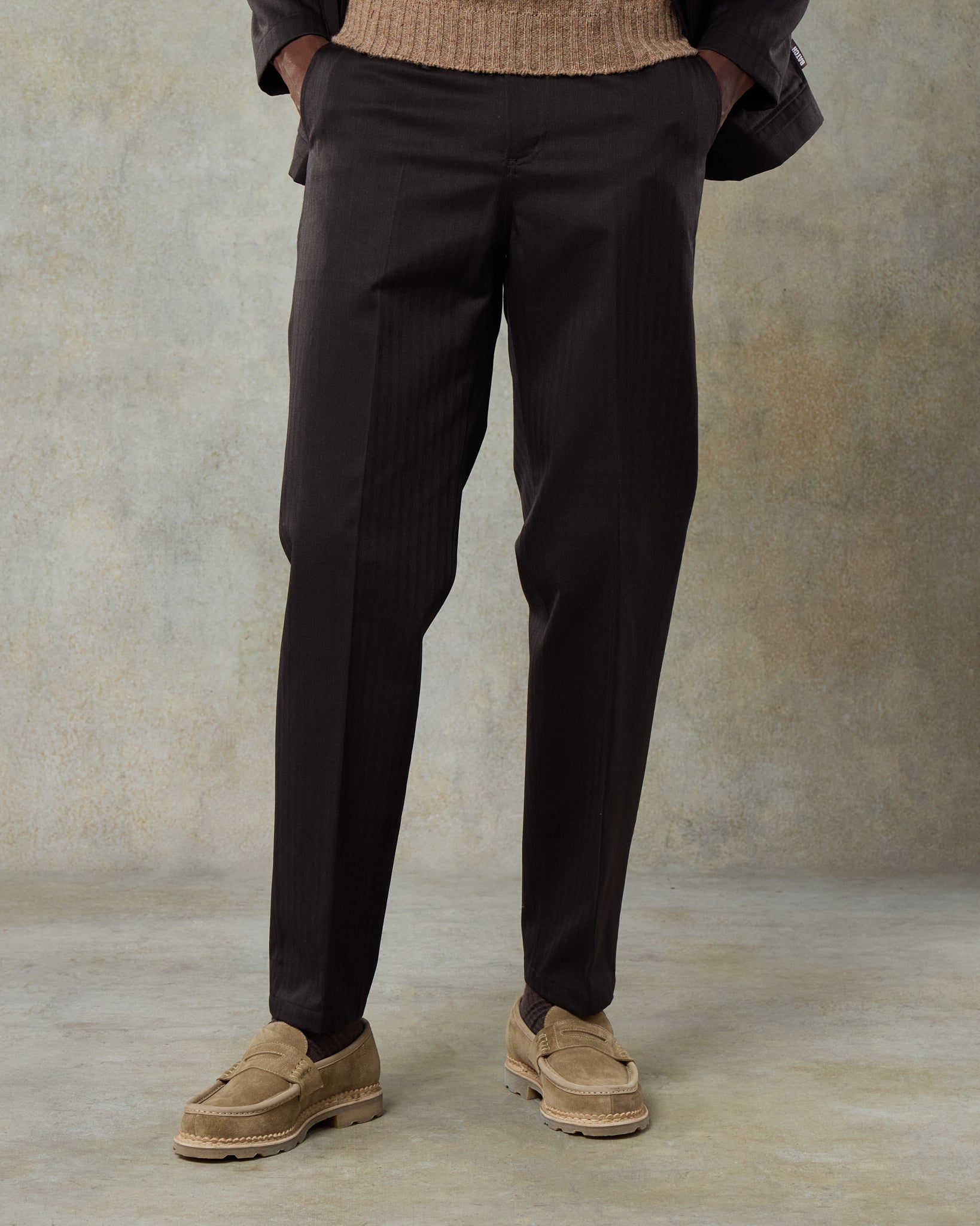 Batch LDN Men's Dark Chocolate Wool Herringbone Trousers