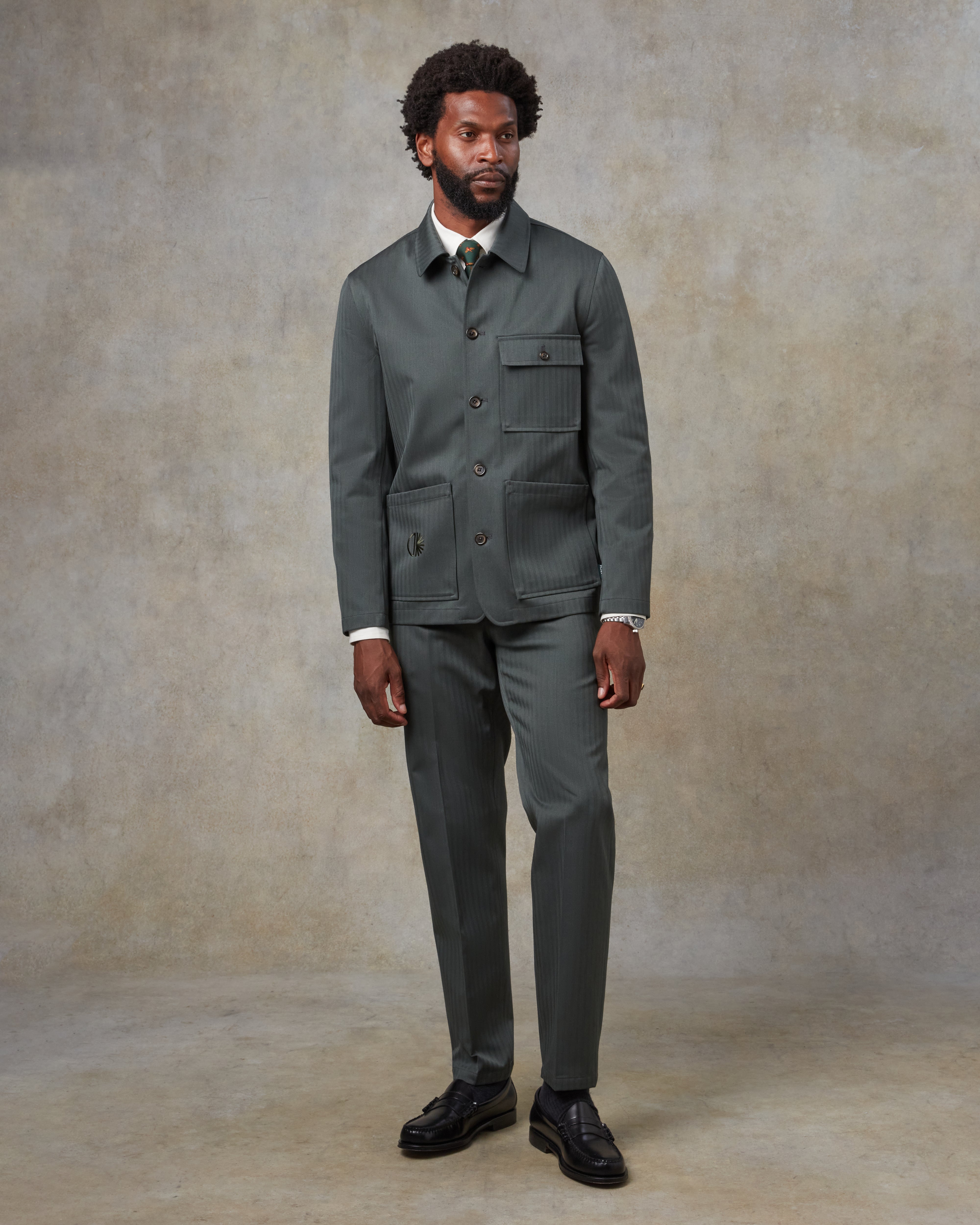 Batch LDN Men's Green Wool Herringbone Suit