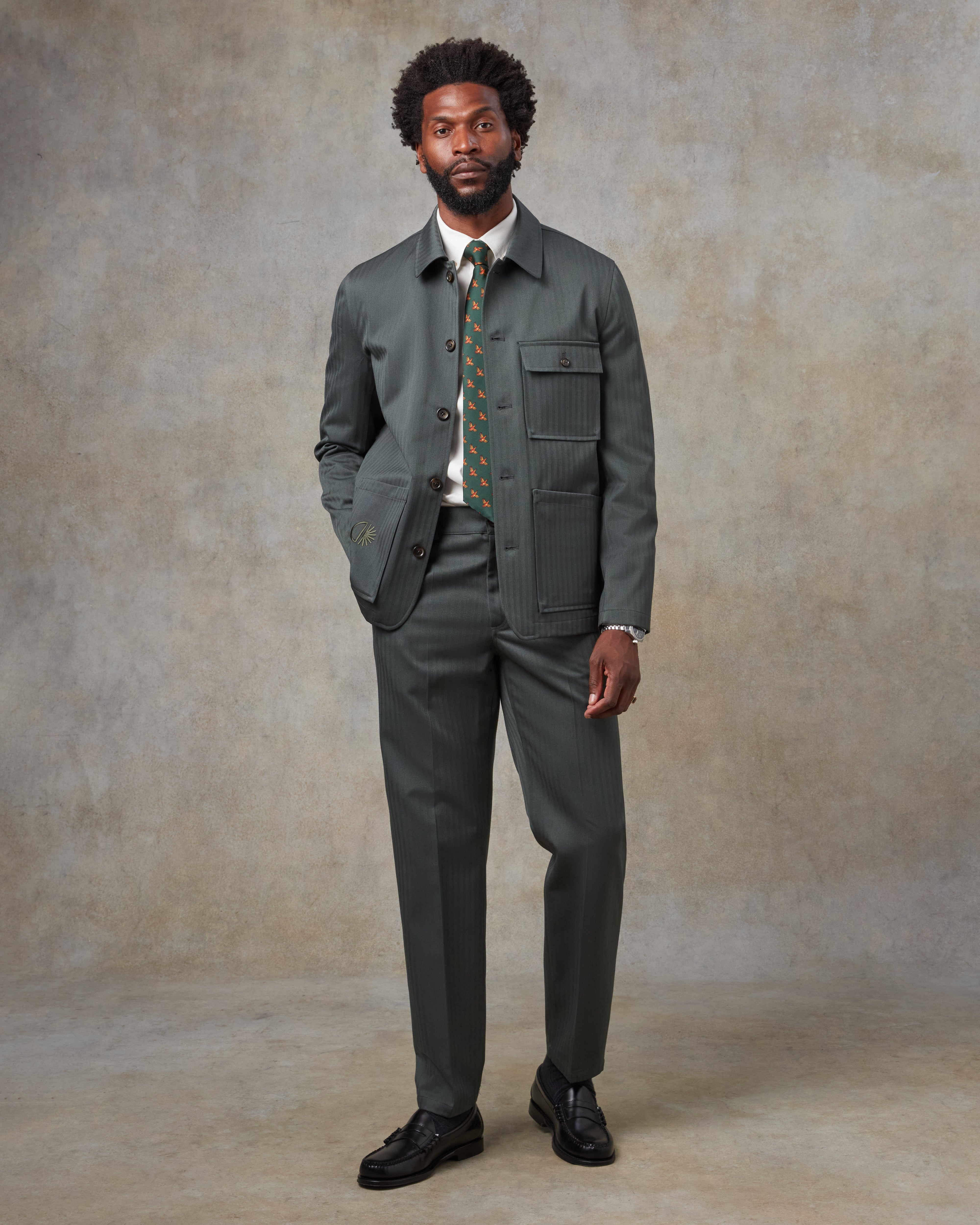Batch LDN Men's Green Wool Herringbone Suit