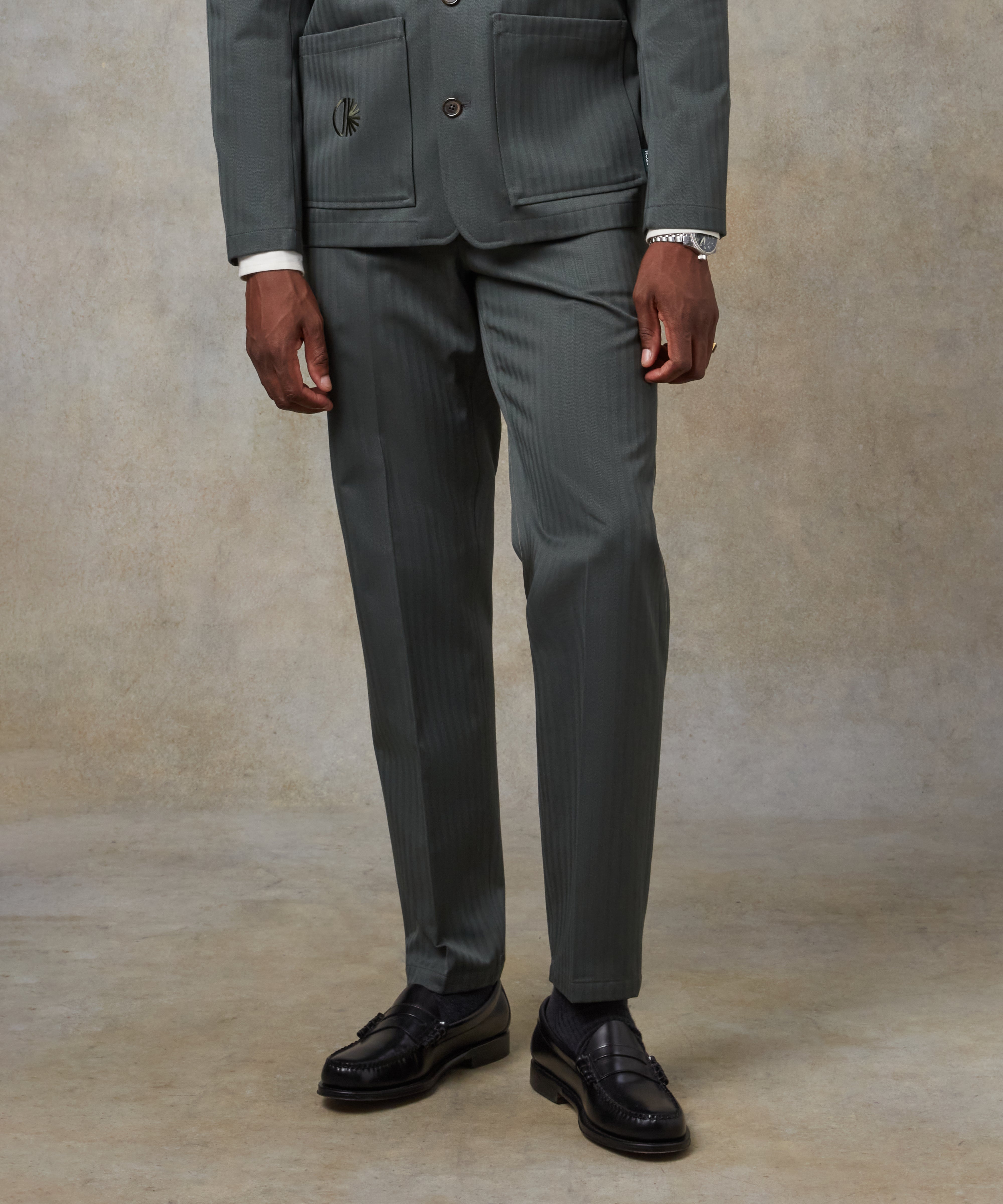 Batch LDN Men's Green Wool Herringbone Trousers