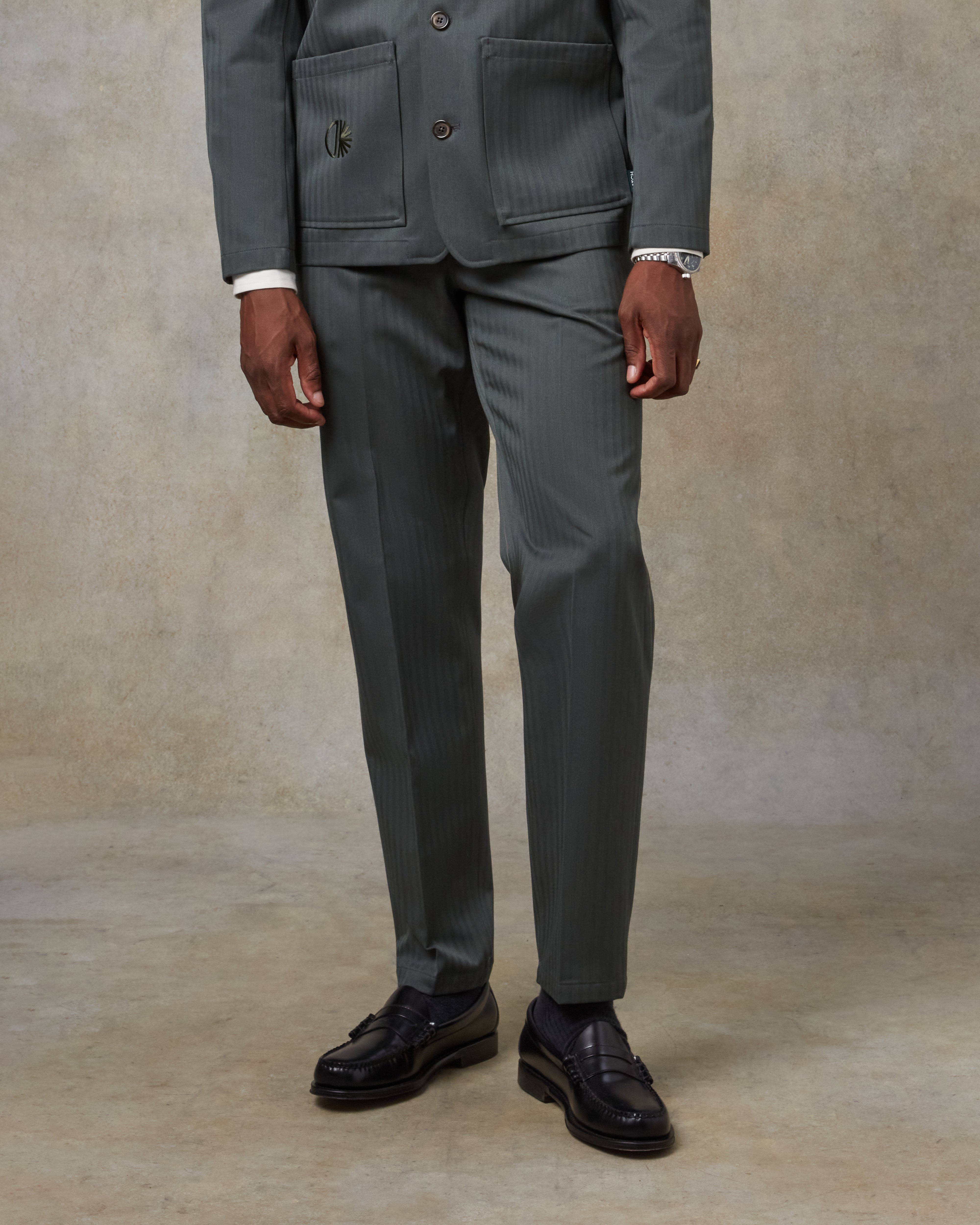 Batch LDN Men's Green Wool Herringbone Trousers