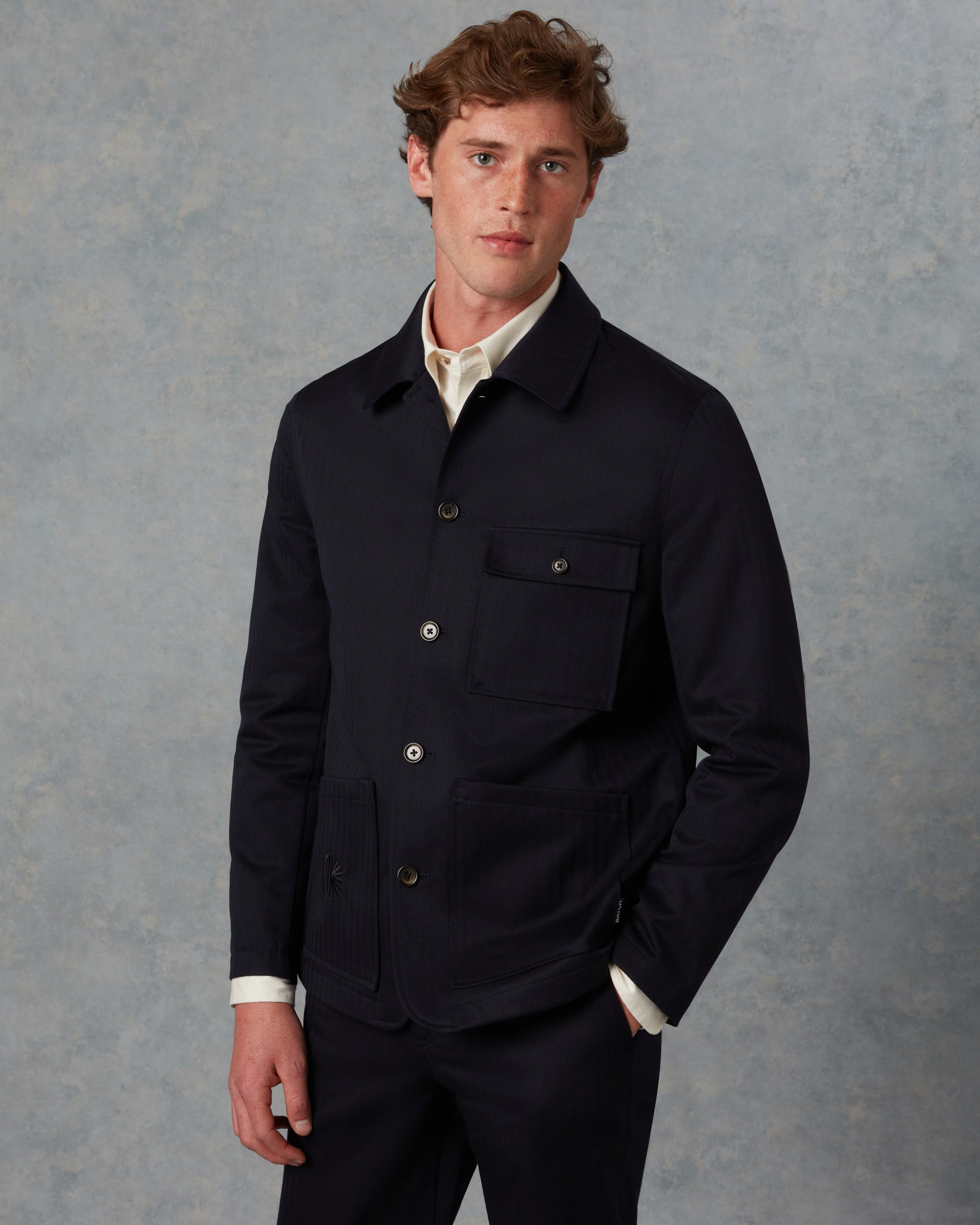 Batch LDN Men's Rich Navy Wool Herringbone Jacket