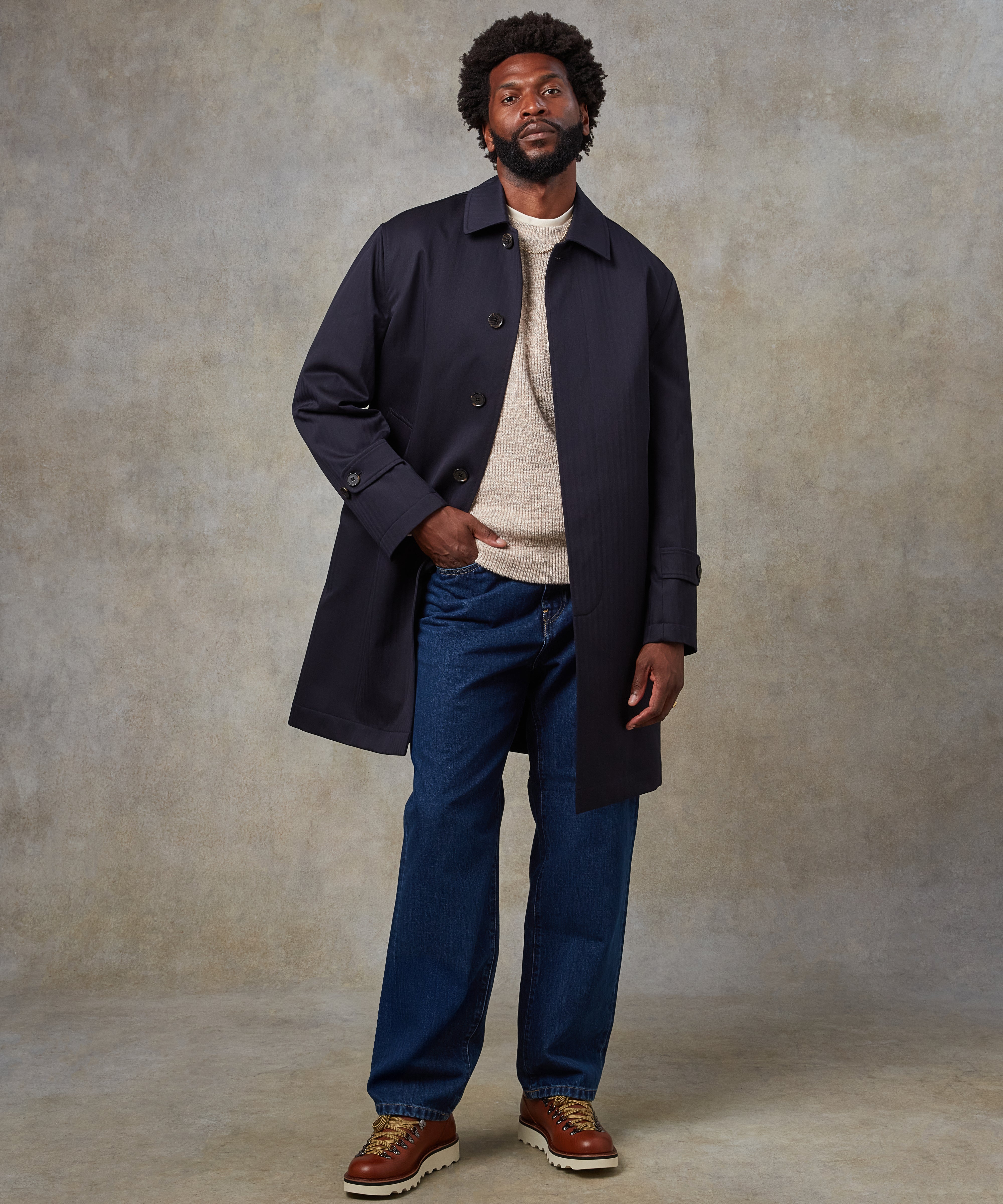 Batch LDN Men's Rich Navy Herringbone Overcoat