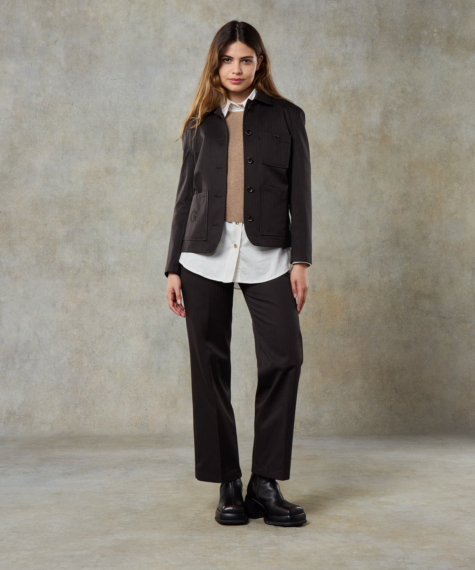 Batch LDN Women's Dark Chocolate Wool Herringbone Jacket