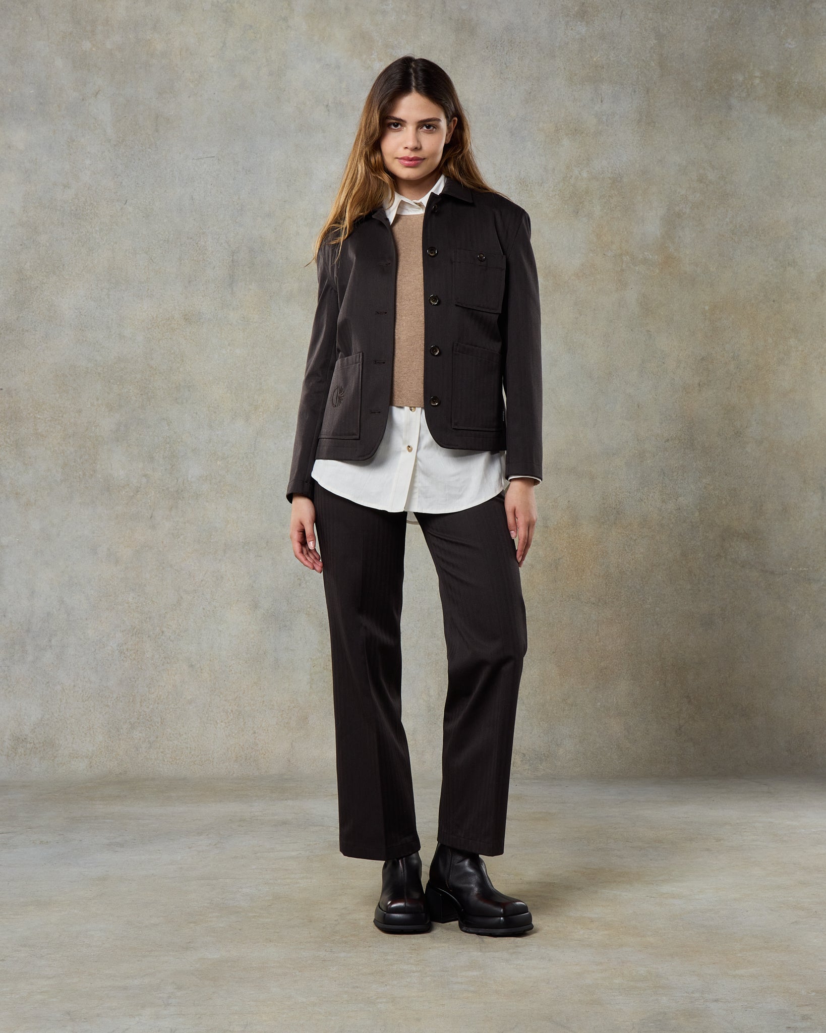 Batch LDN Women's Dark Chocolate Wool Herringbone Jacket