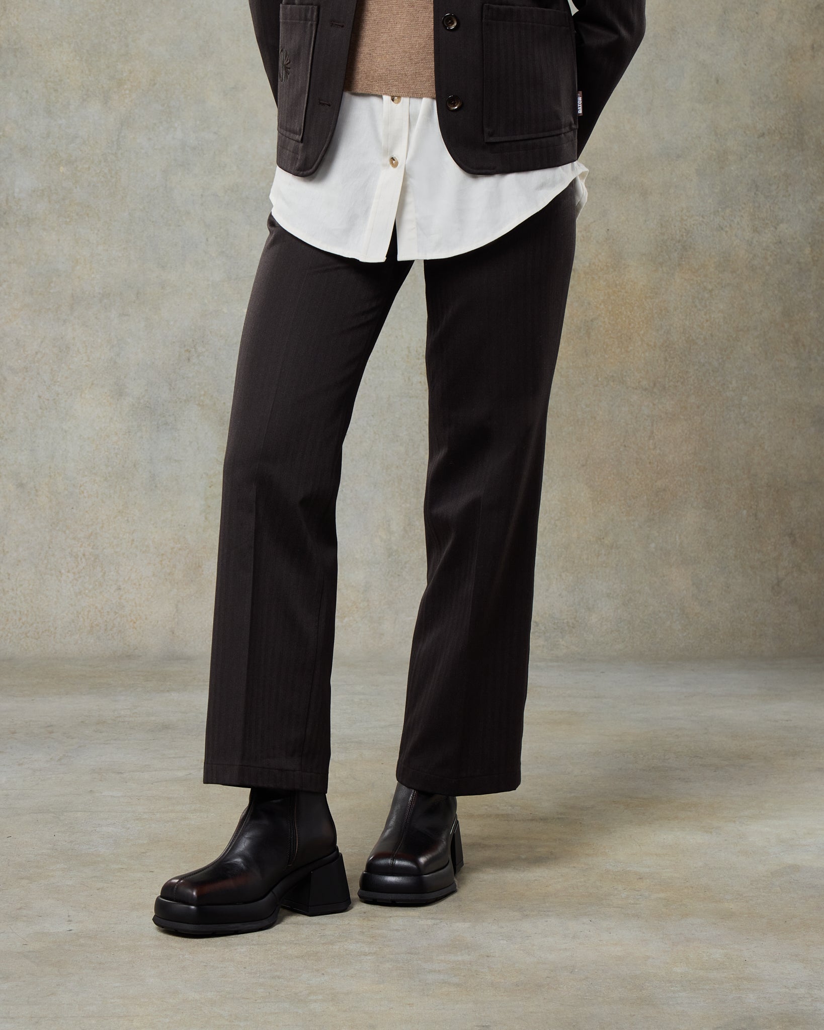 Womens Dark Chocolate Wool Herringbone Trousers