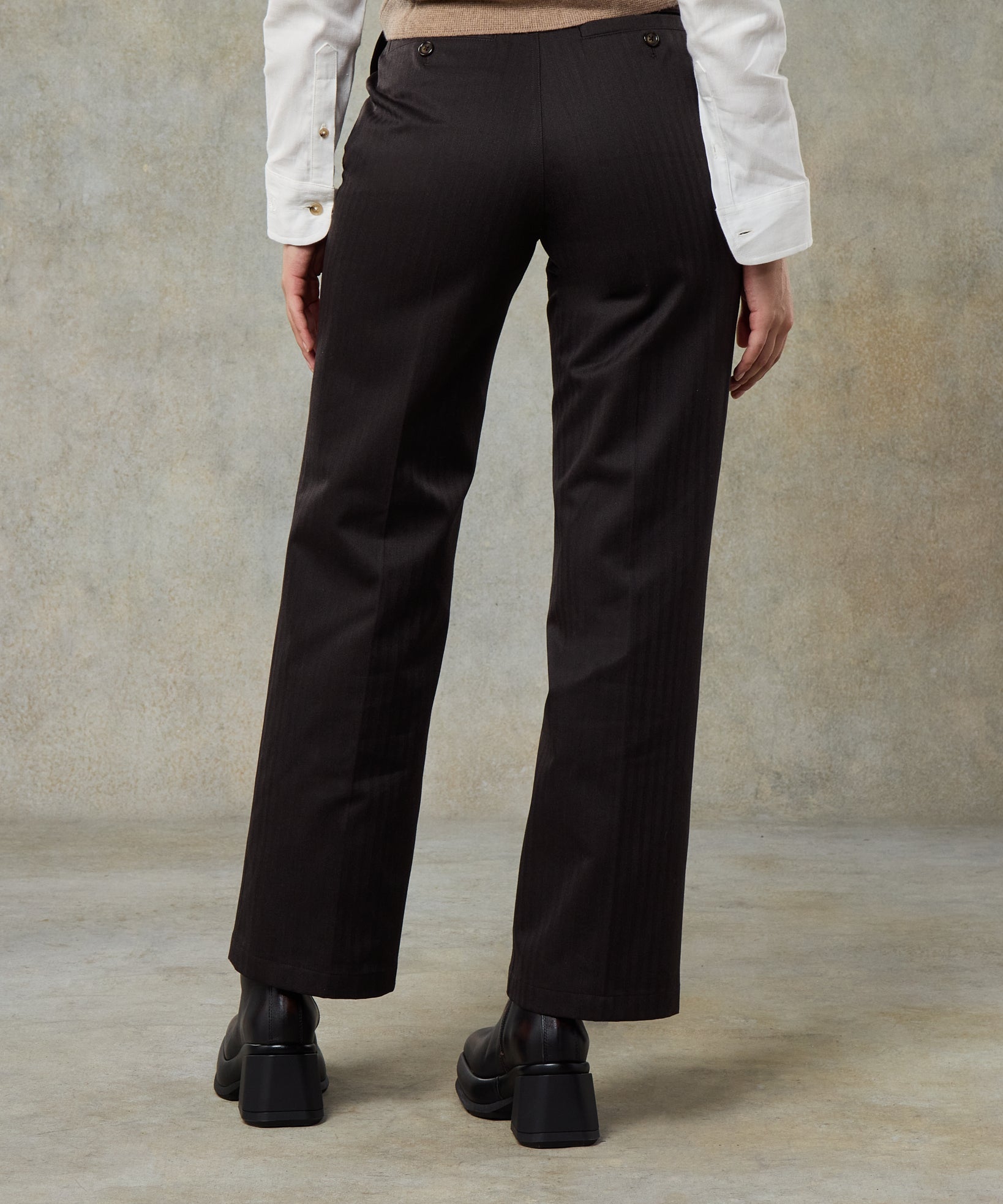 Batch LDN Women's Dark Chocolate Wool Herringbone Trousers