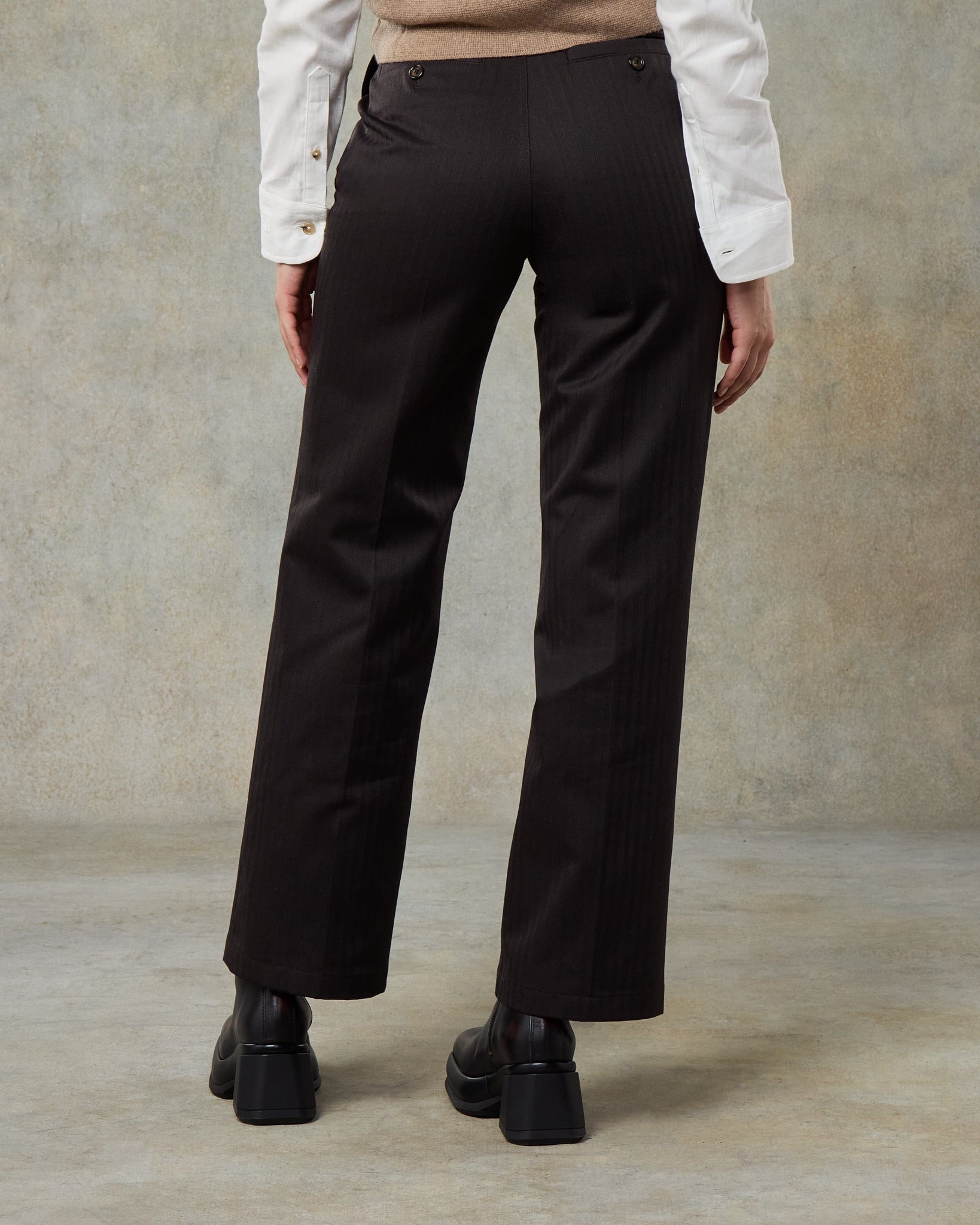 Batch LDN Women's Dark Chocolate Wool Herringbone Trousers