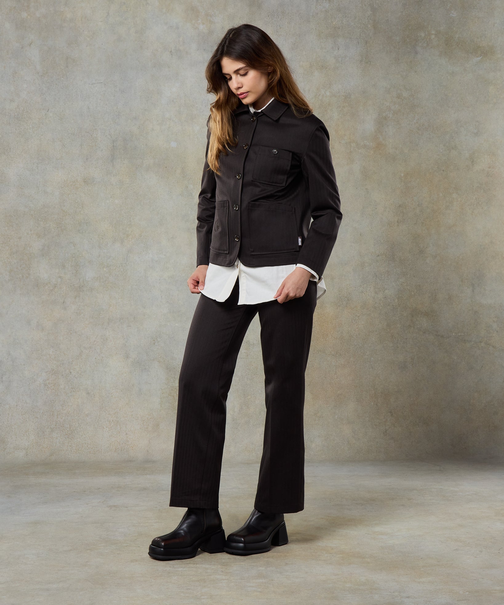 Batch LDN Women's Dark Chocolate Wool Herringbone Trousers