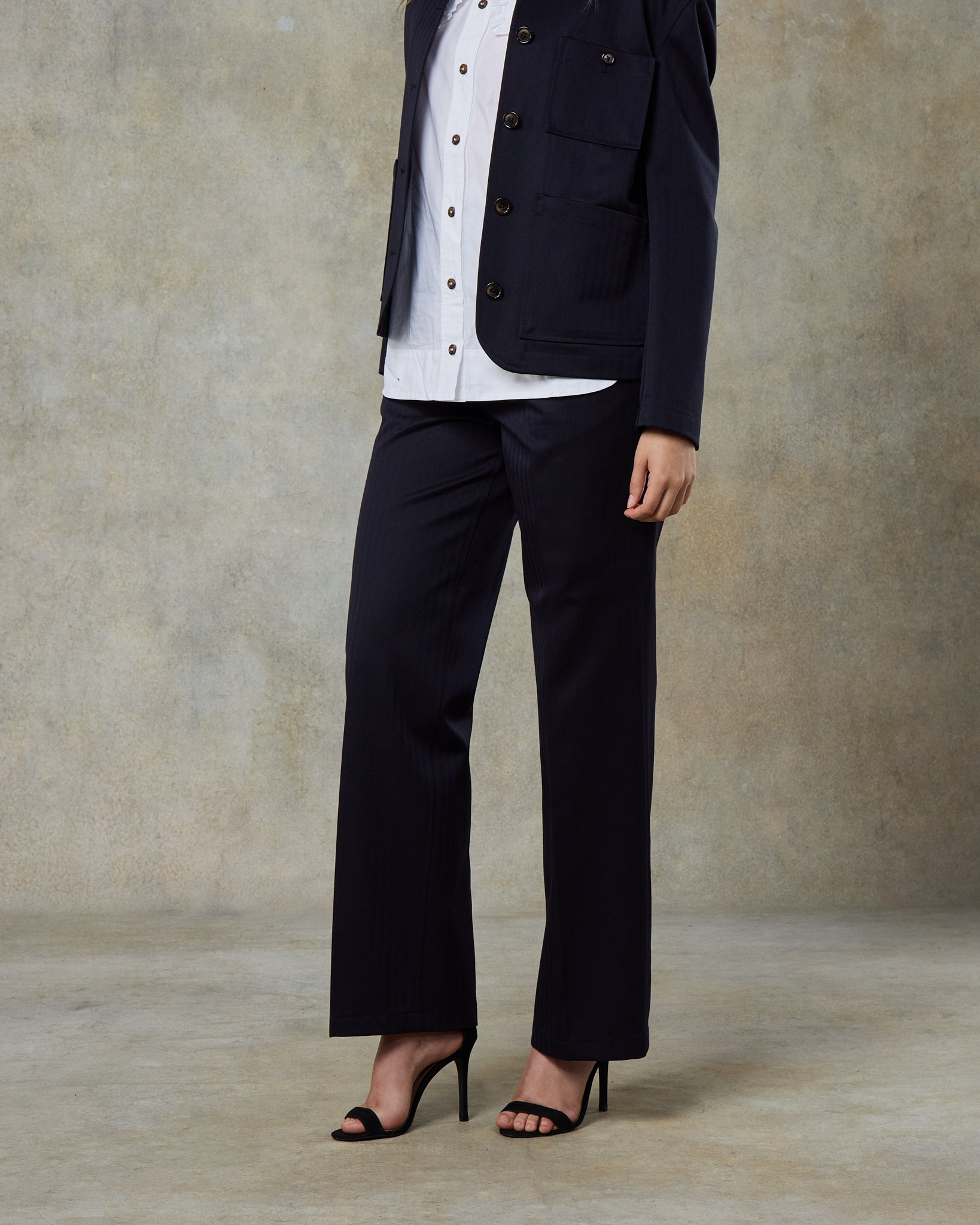 Batch LDN Women's Rich Navy Wool Herringbone Trousers